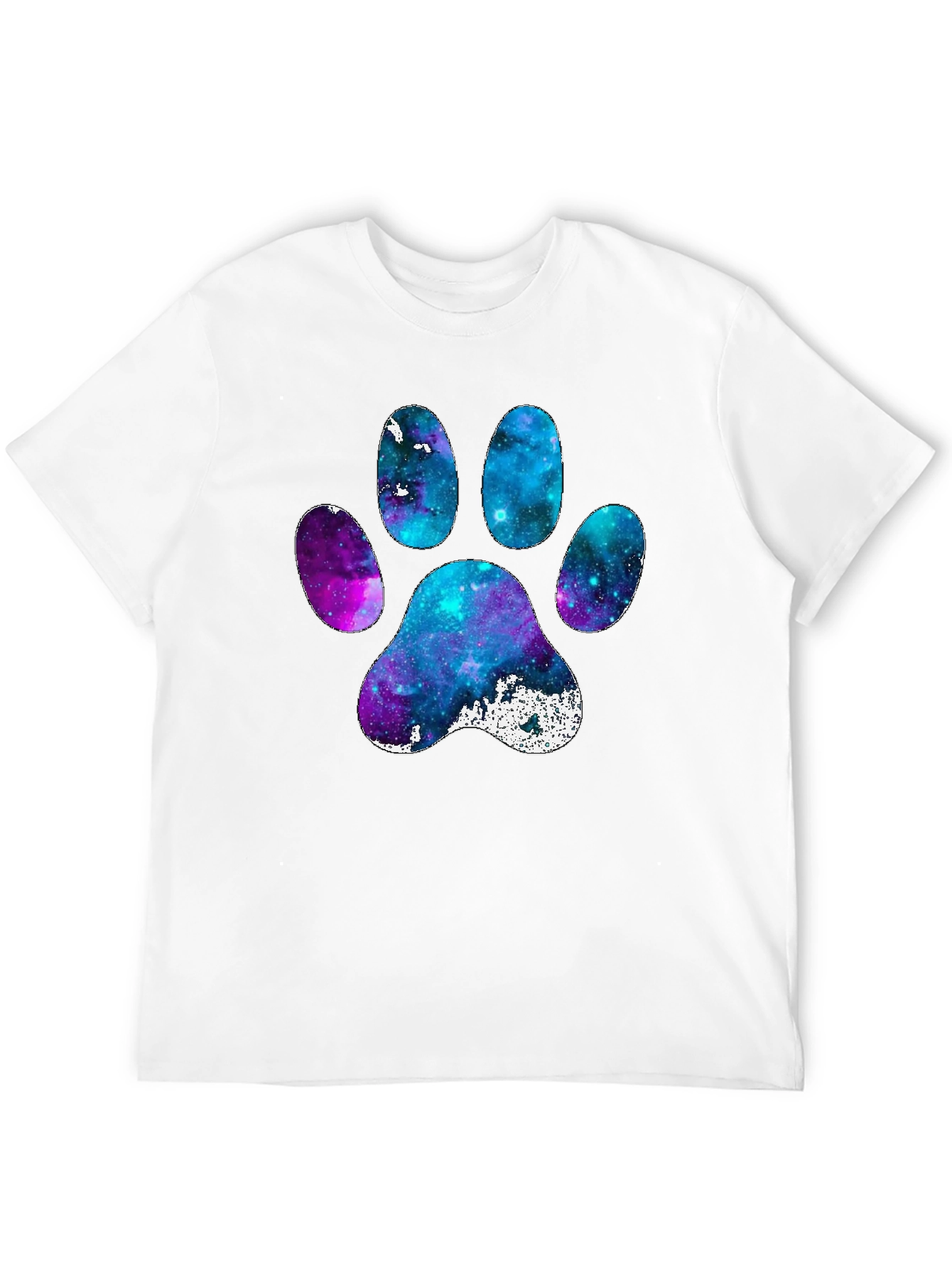 Galaxy Paw Print Graphic Tee - Casual Black T-Shirt