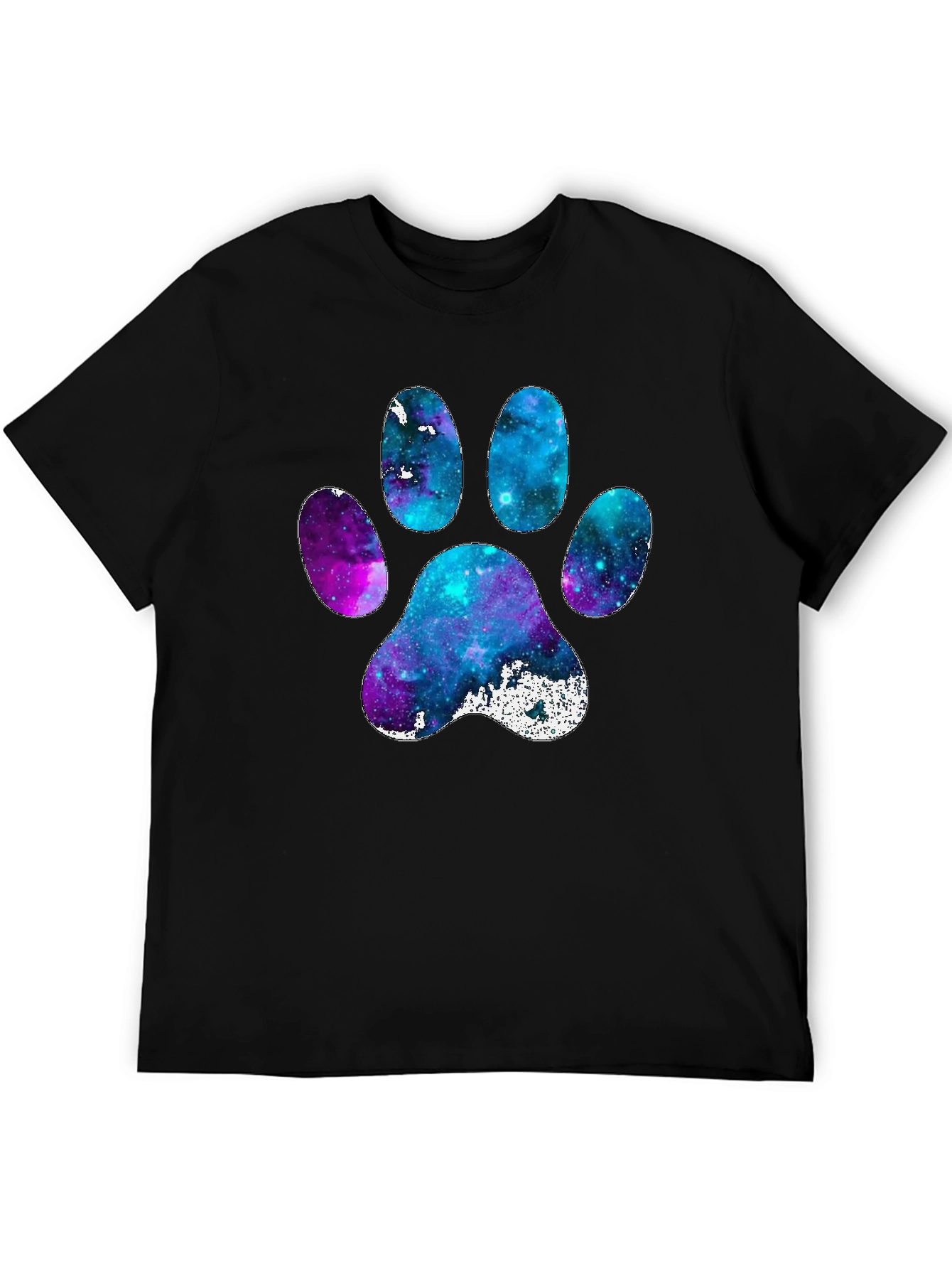 Galaxy Paw Print Graphic Tee - Casual Black T-Shirt