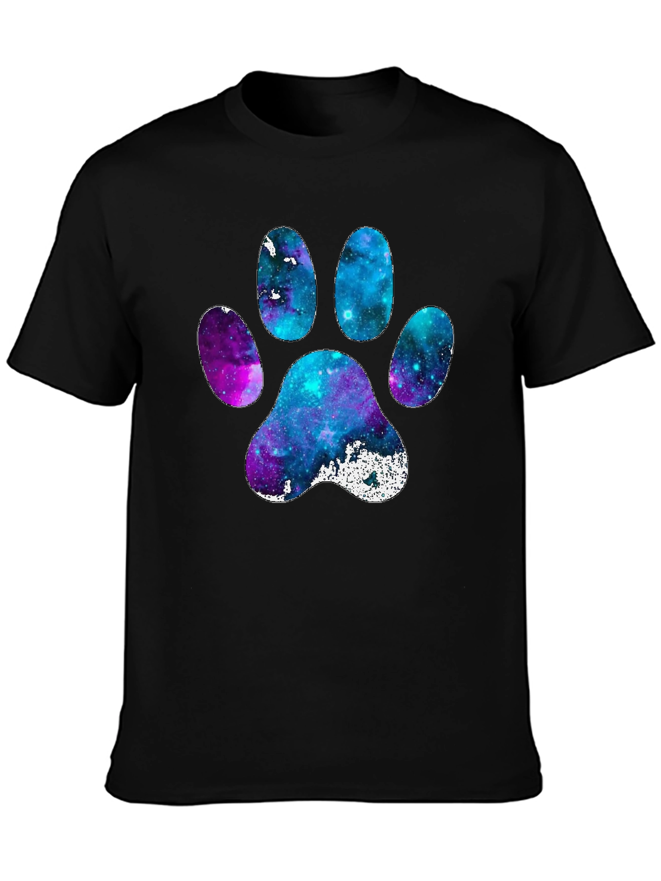 Galaxy Paw Print Graphic Tee - Casual Black T-Shirt