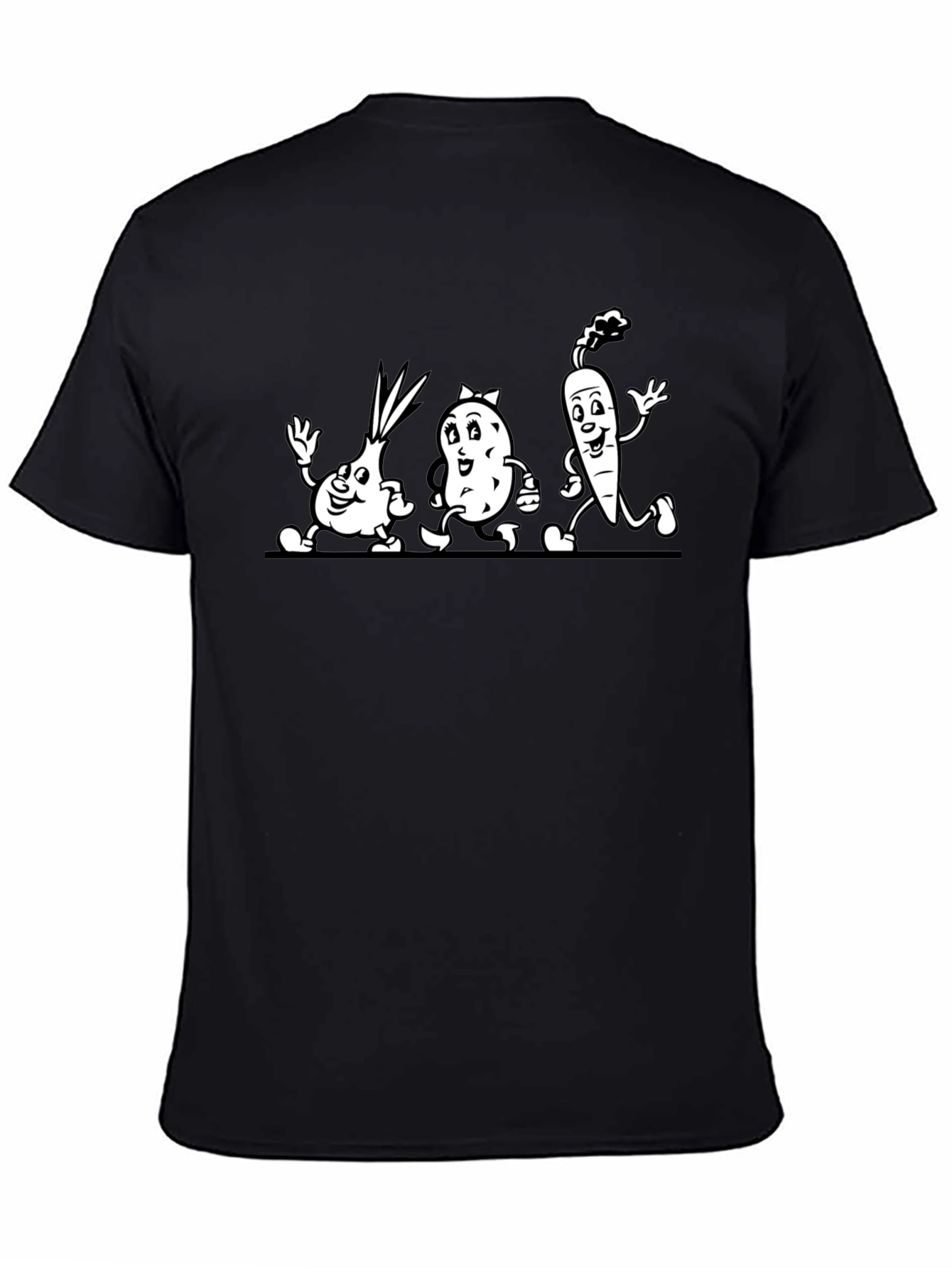 Cartoon Veggie Crew Black T-Shirt