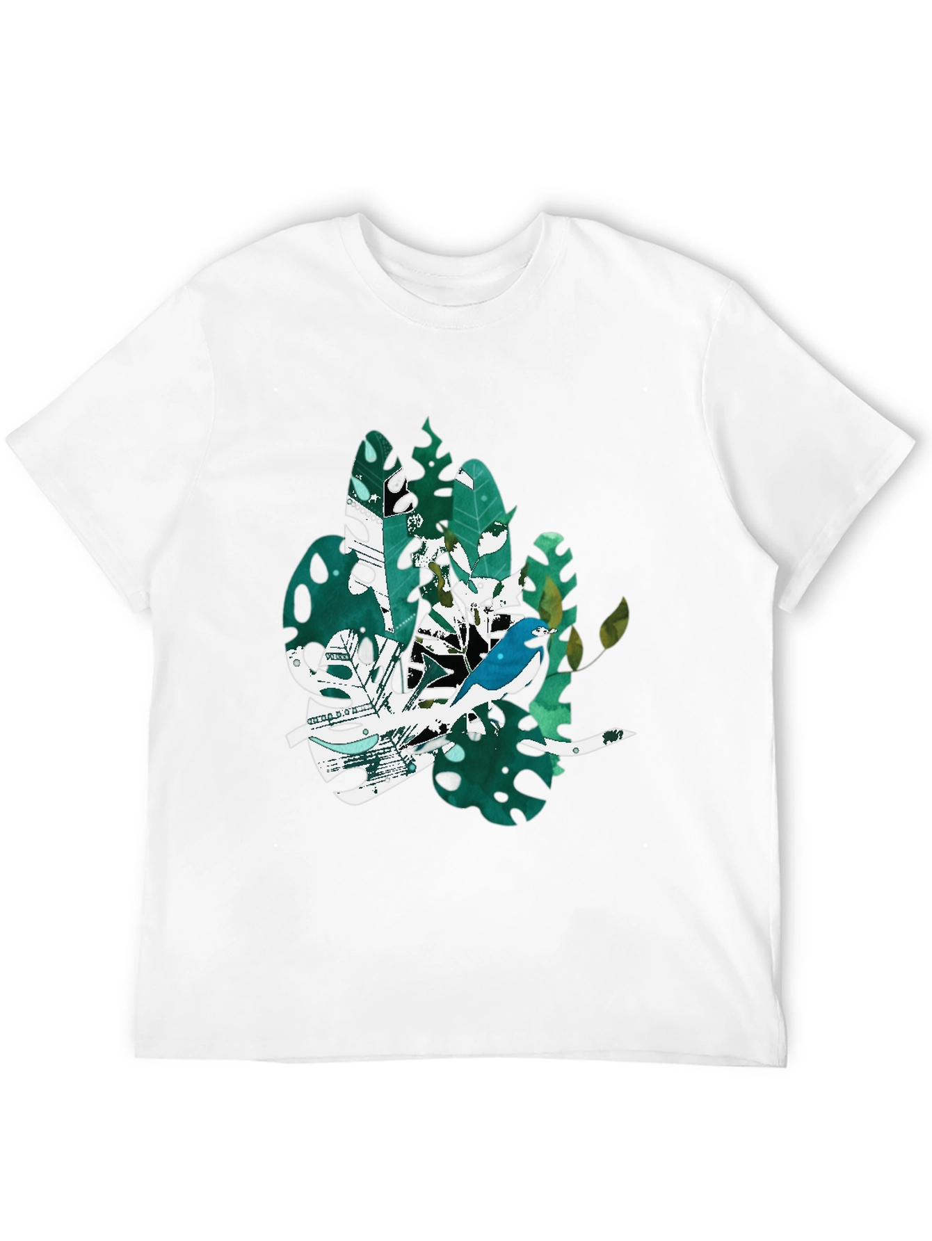 Bird & Tropical Leaf Graphic Black T-Shirt