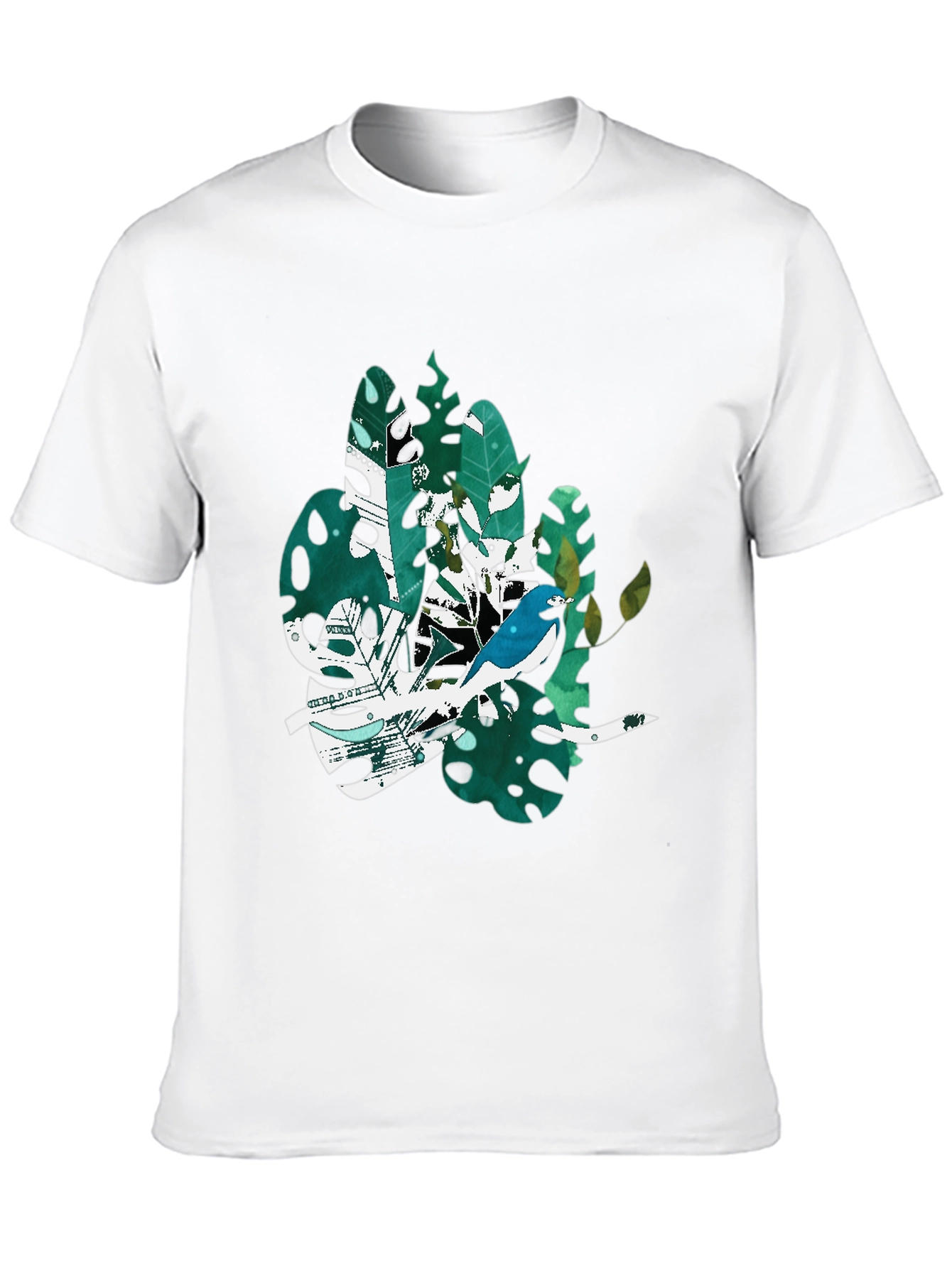 Bird & Tropical Leaf Graphic Black T-Shirt