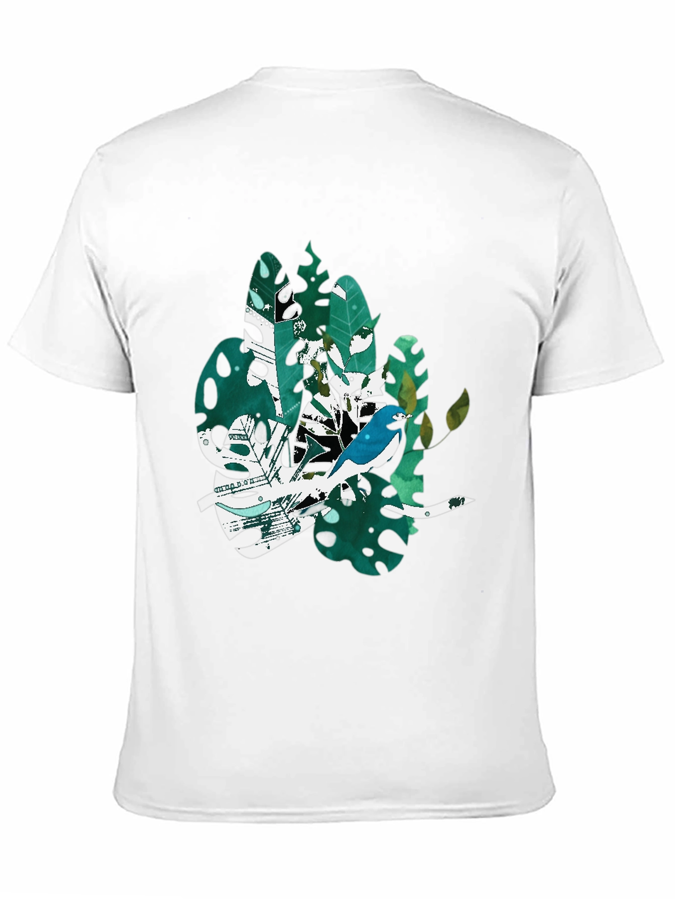 Bird & Tropical Leaf Graphic Black T-Shirt