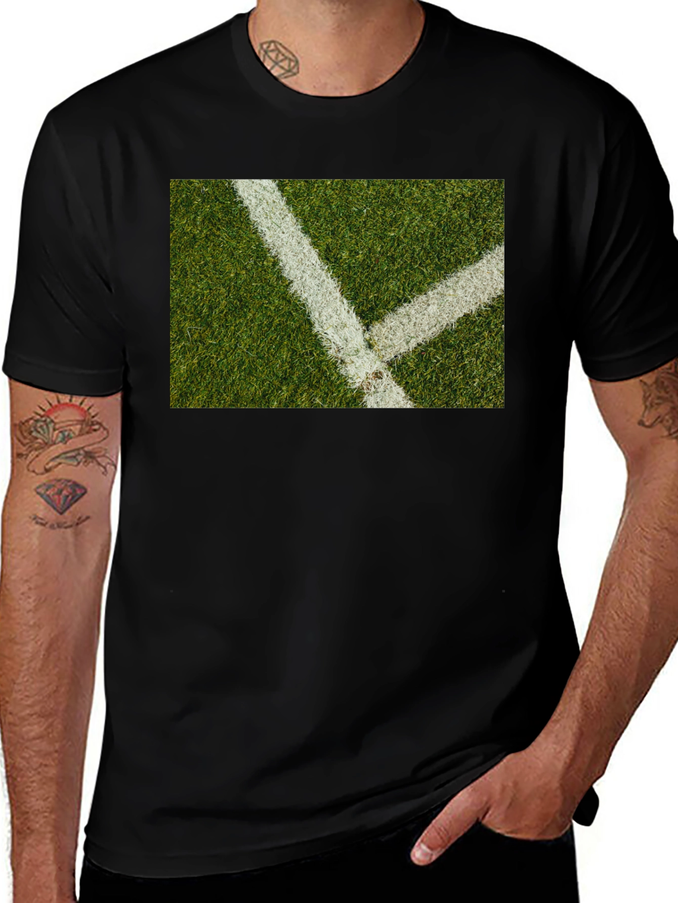 Grass Field Lines Black T-Shirt