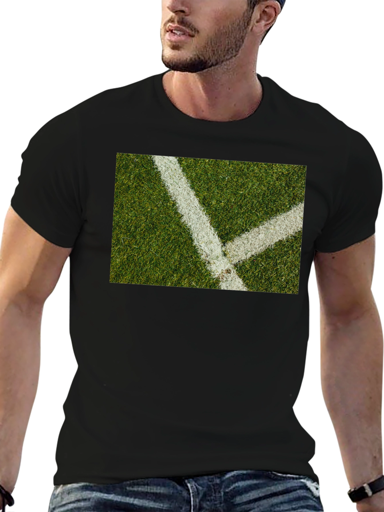 Grass Field Lines Black T-Shirt