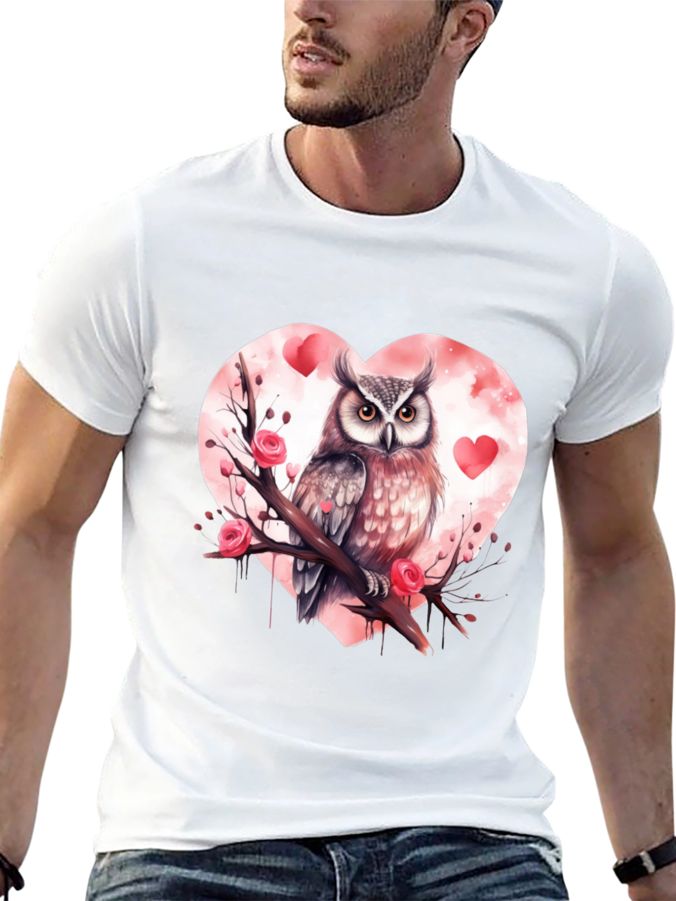Owl Valentines Day T-Shirt - Black