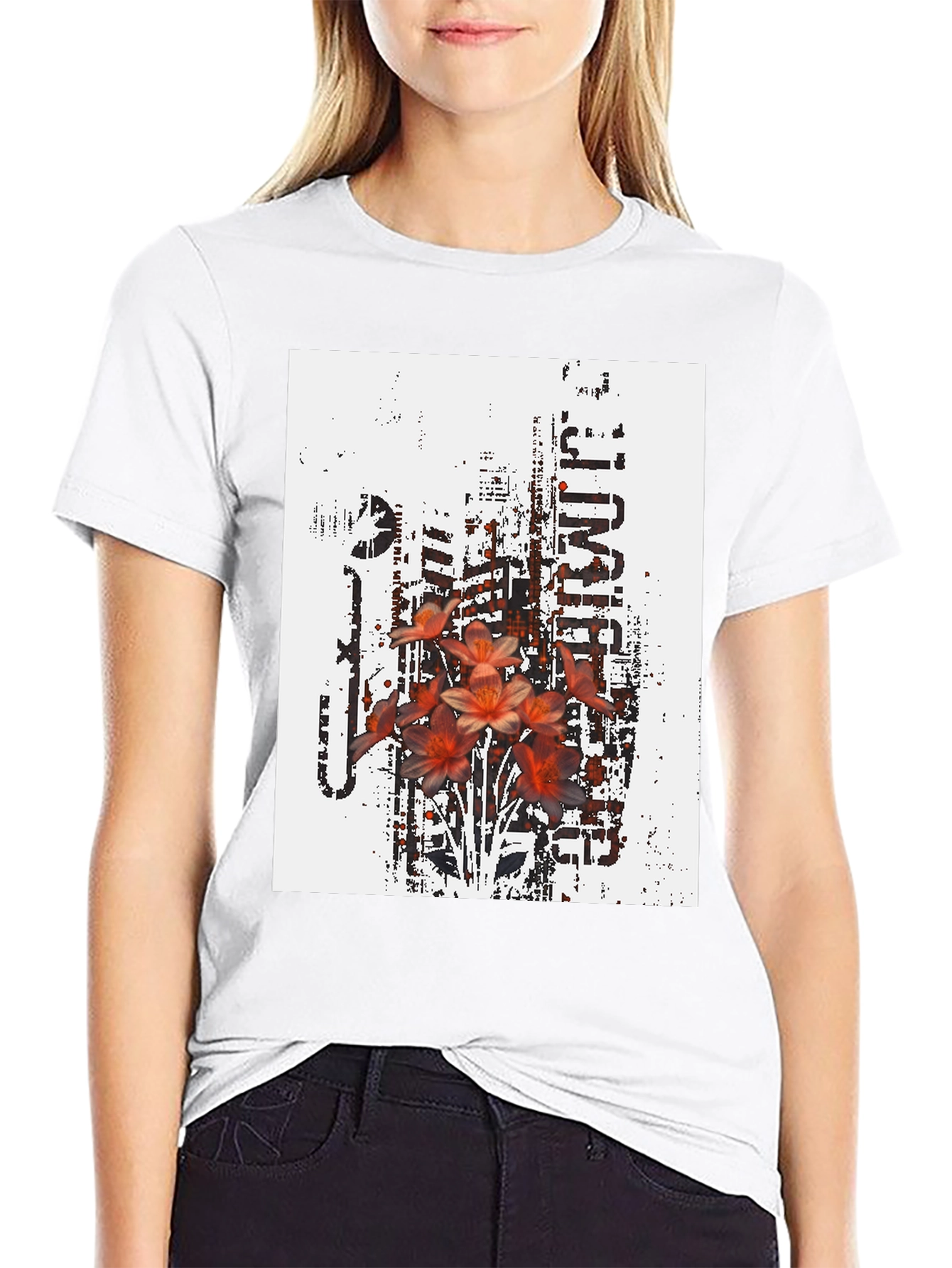 Edgy Floral Graphic T-Shirt