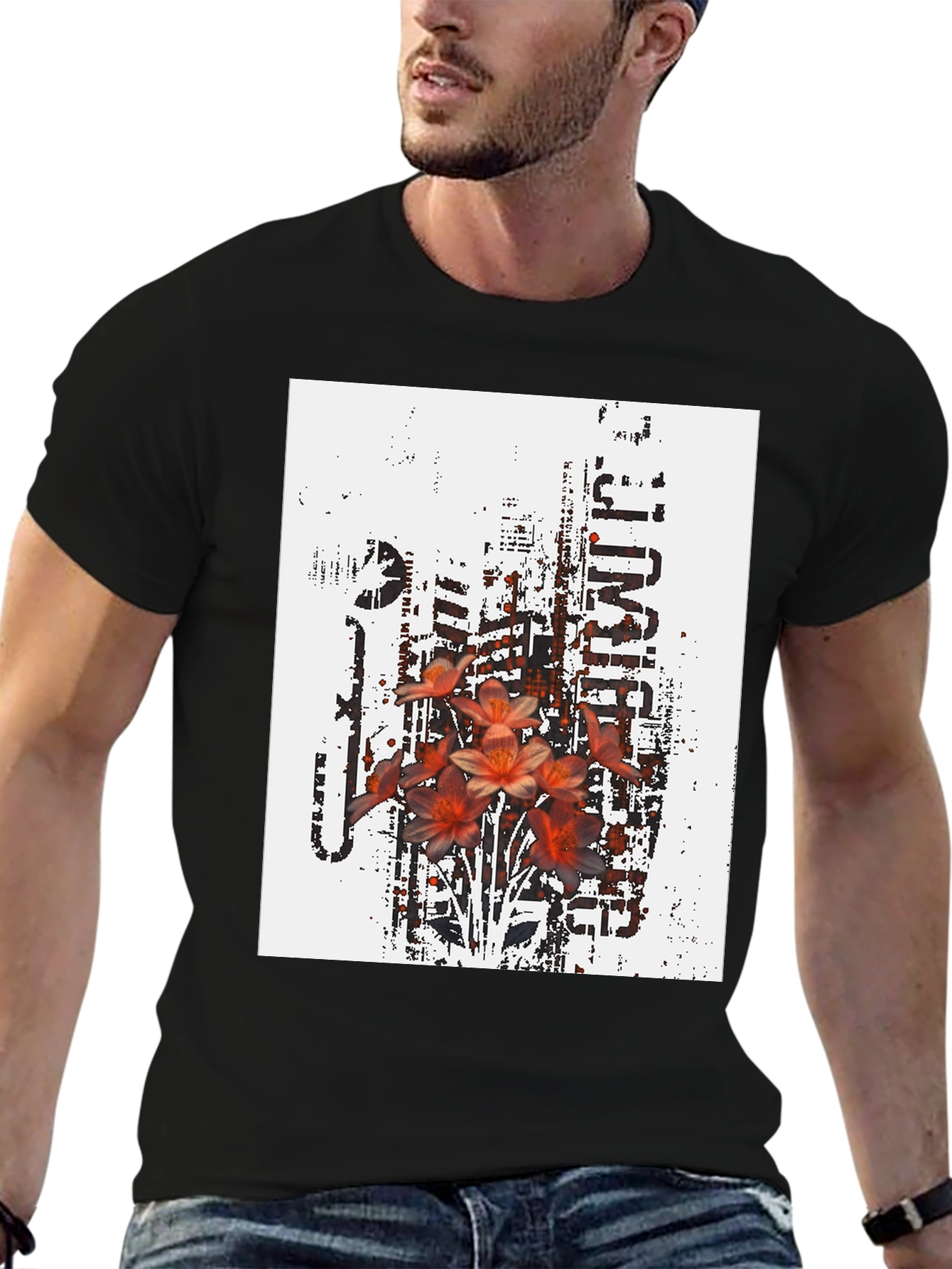 Edgy Floral Graphic T-Shirt
