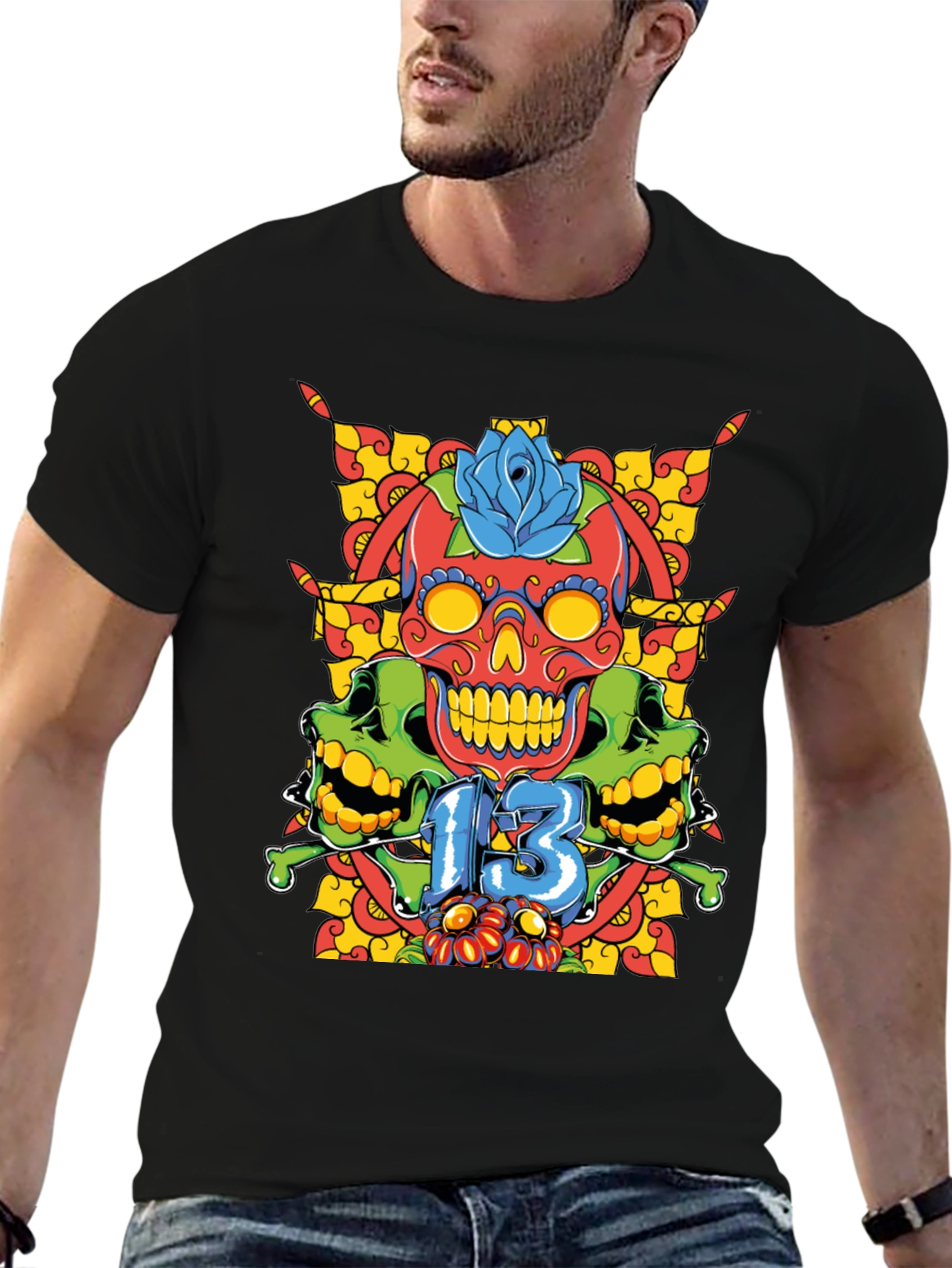 Skull 13 Graphic Tee - Mens Black T-Shirt