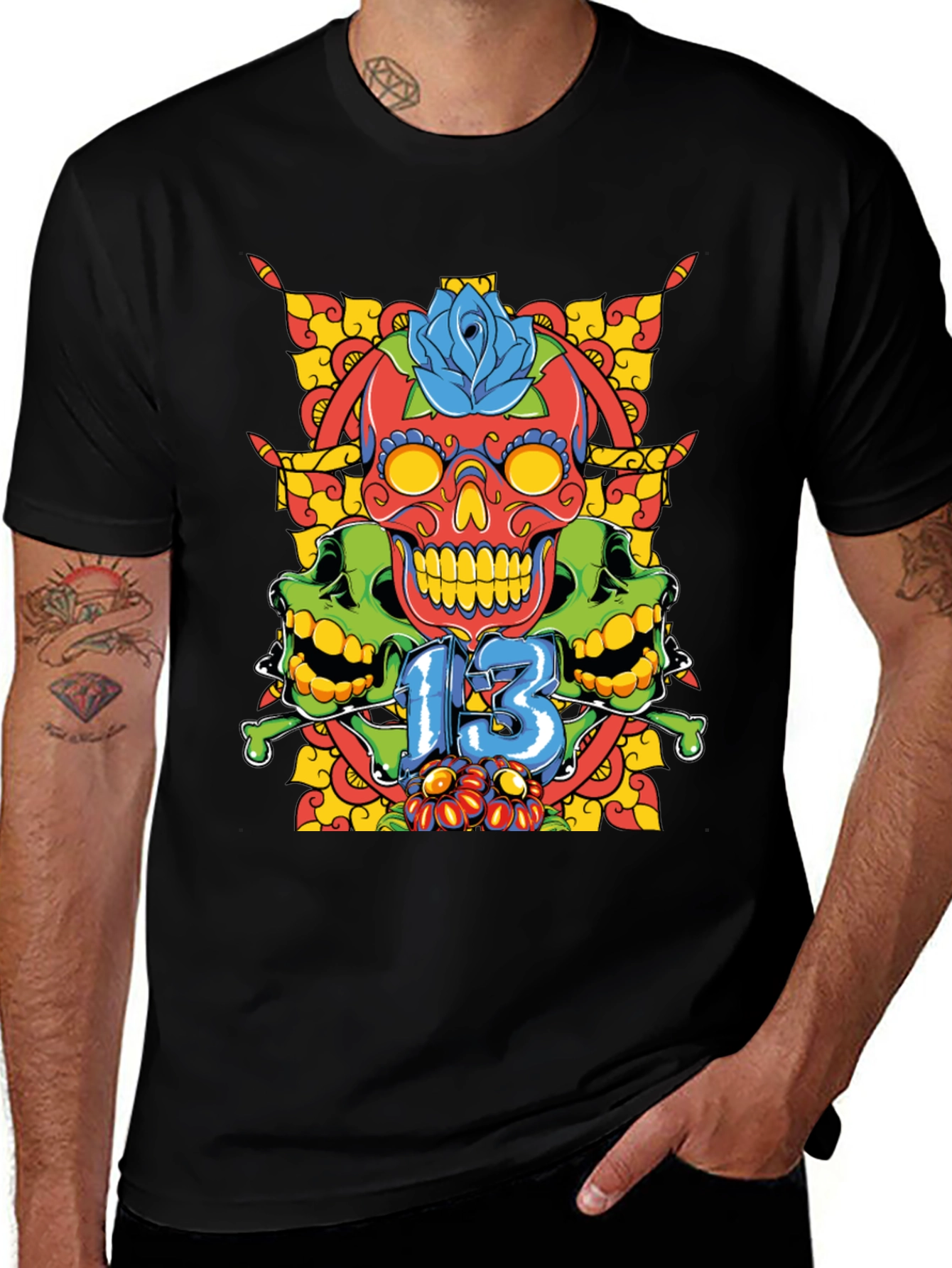 Skull 13 Graphic Tee - Mens Black T-Shirt