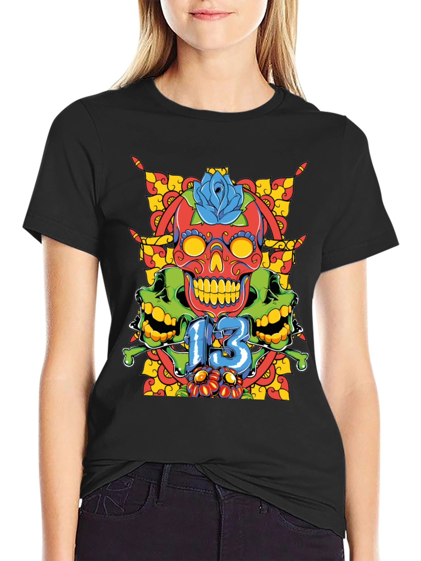 Skull 13 Graphic Tee - Mens Black T-Shirt
