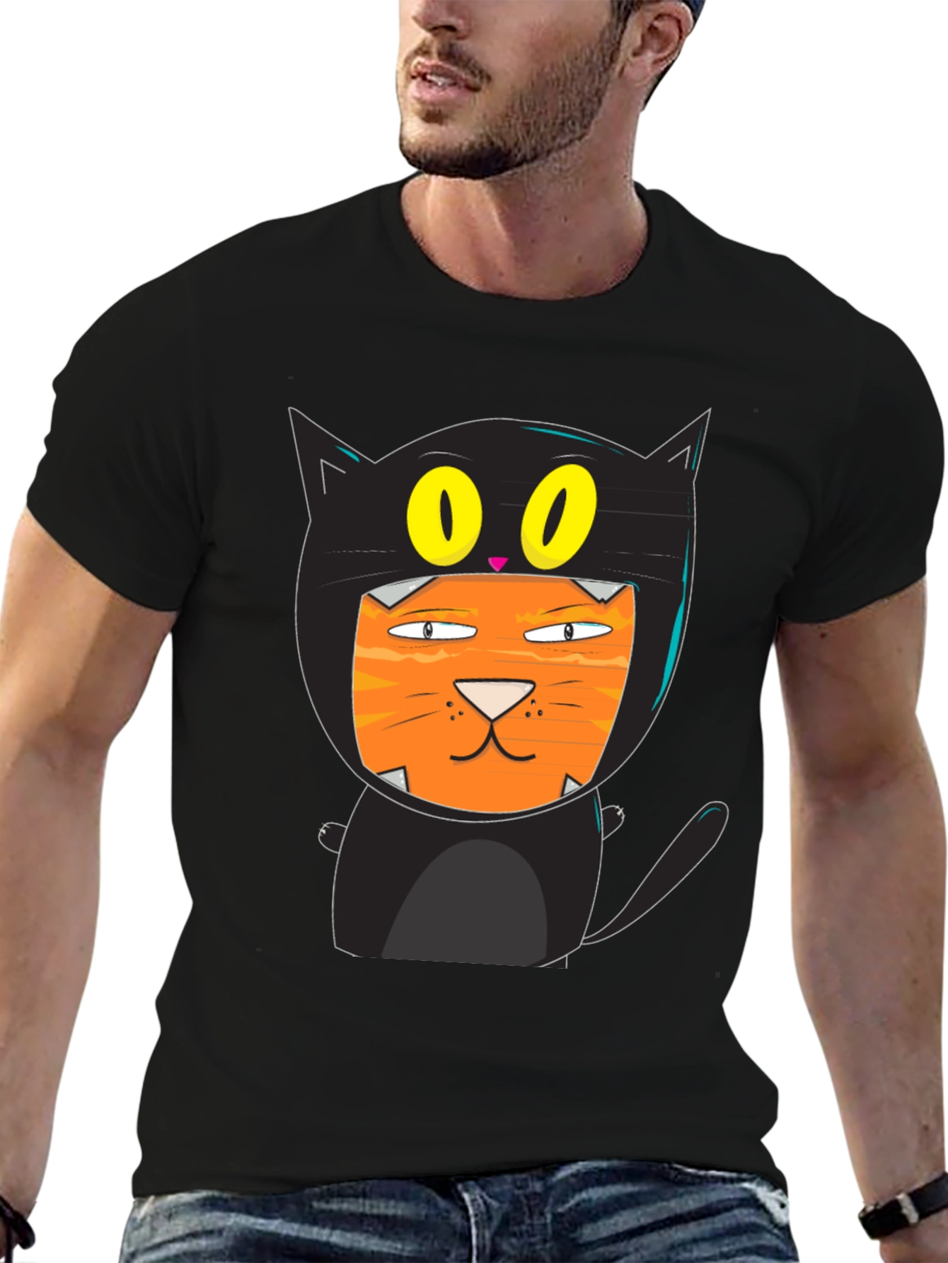 Funny Cat Costume T-Shirt Black Cotton