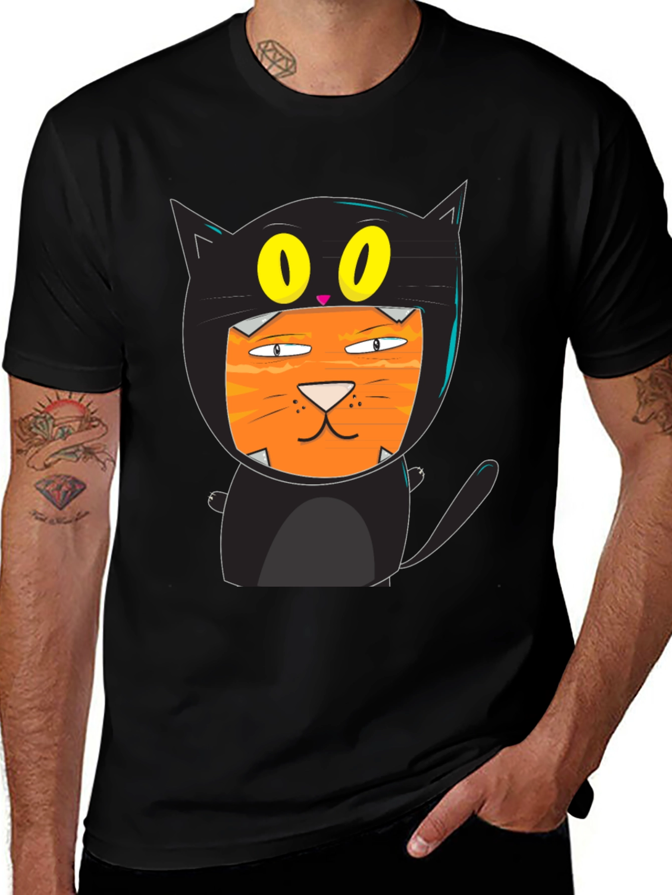 Funny Cat Costume T-Shirt Black Cotton