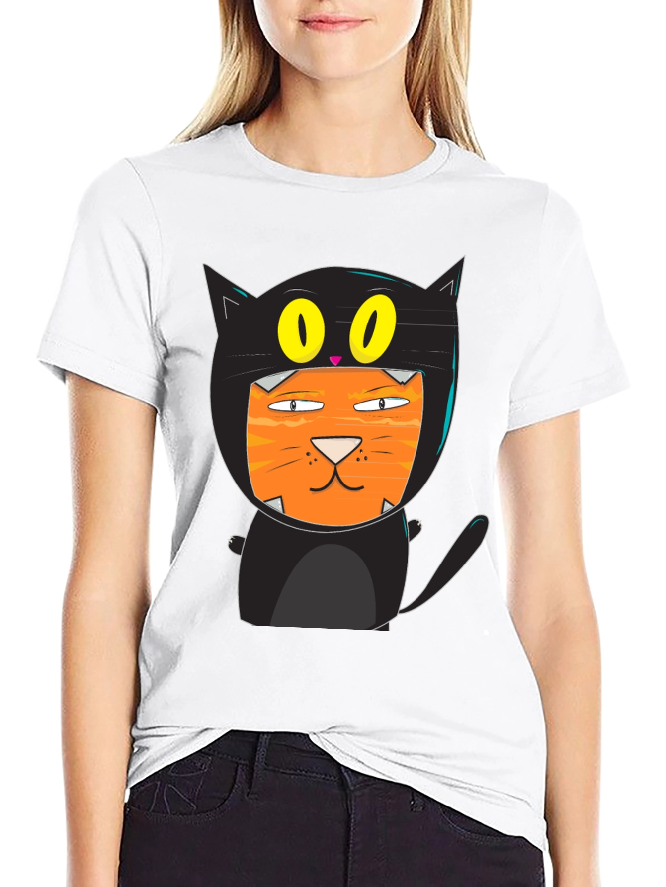 Funny Cat Costume T-Shirt Black Cotton
