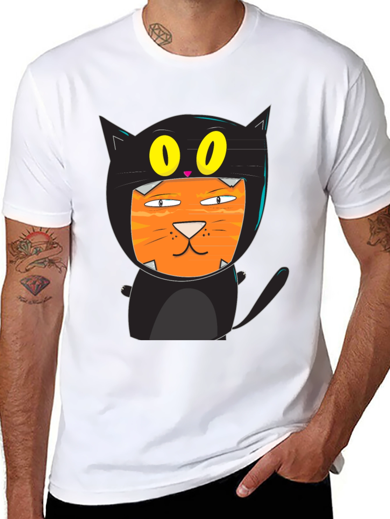 Funny Cat Costume T-Shirt Black Cotton