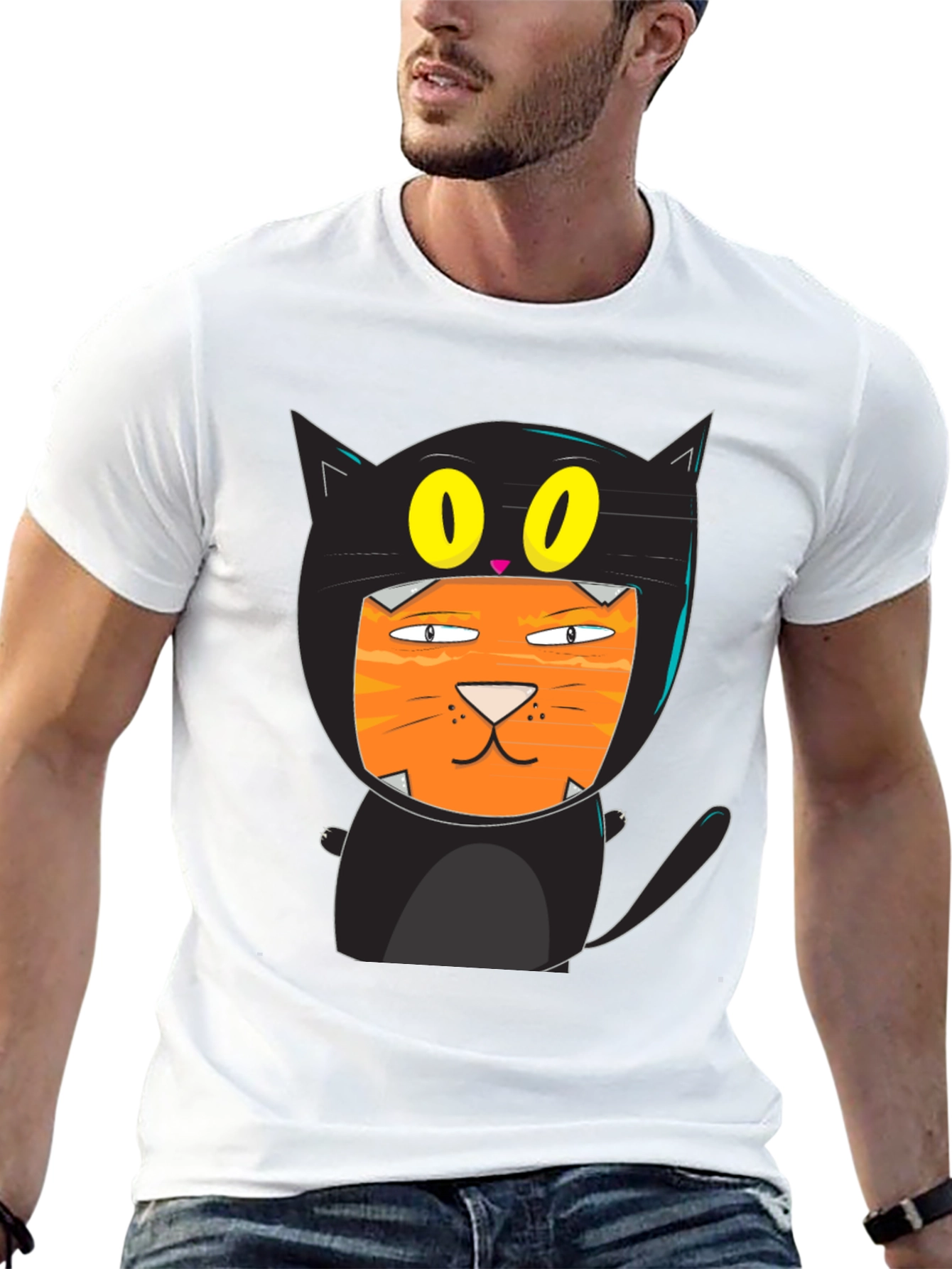Funny Cat Costume T-Shirt Black Cotton