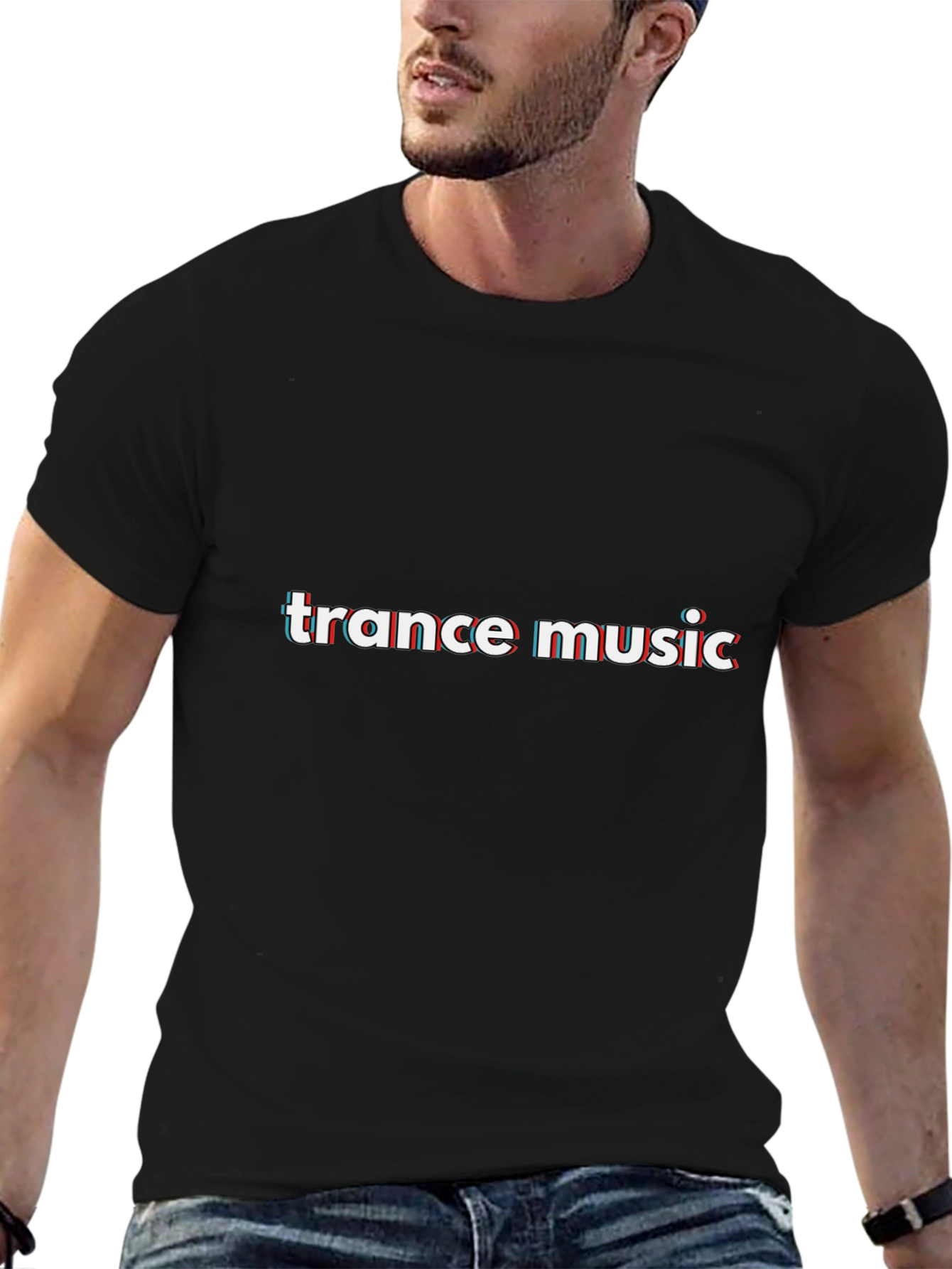 Trance Music Glitch Effect Graphic Tee - Black