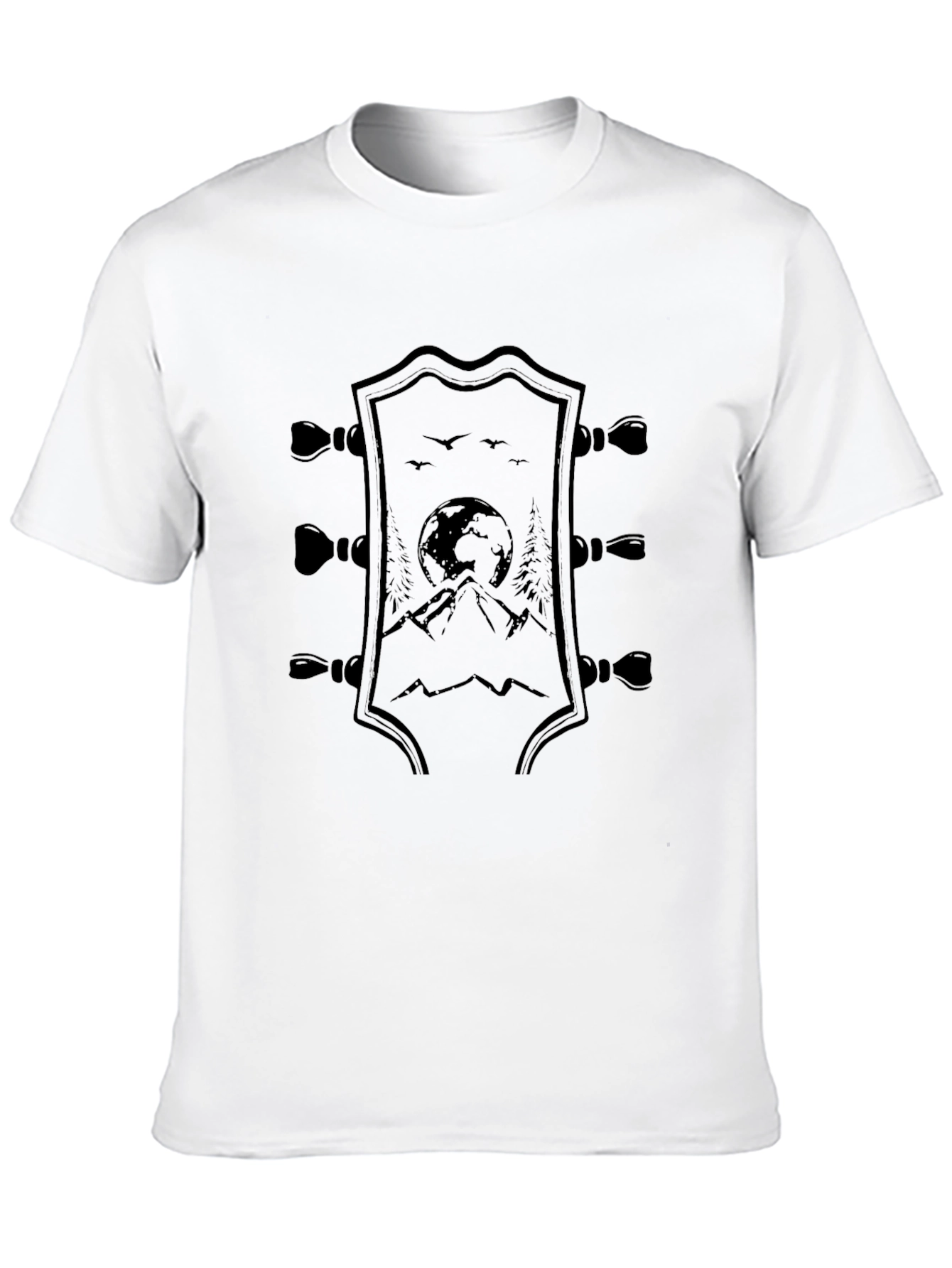 Black Guitar Headstock Mountain Graphic Tee