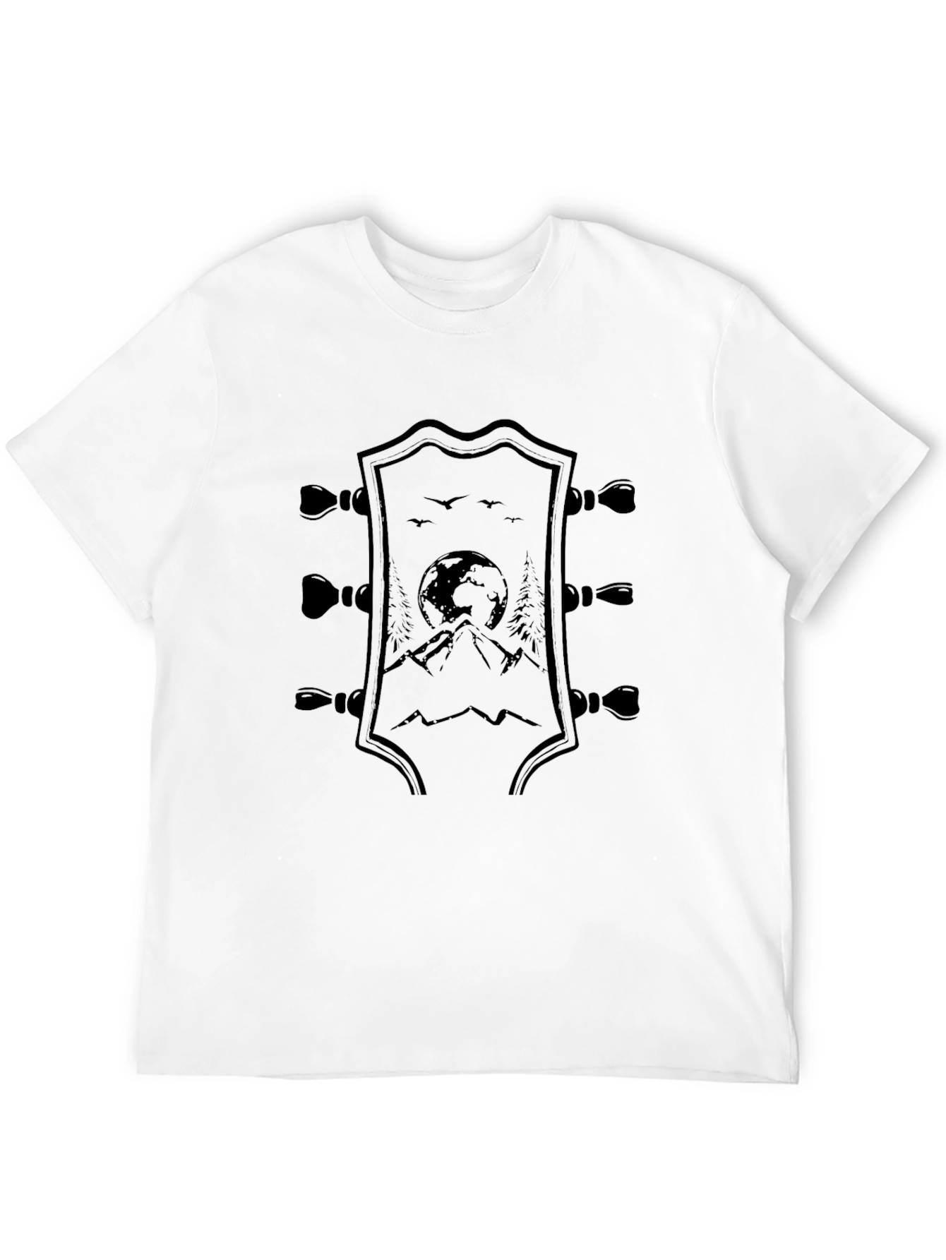 Black Guitar Headstock Mountain Graphic Tee
