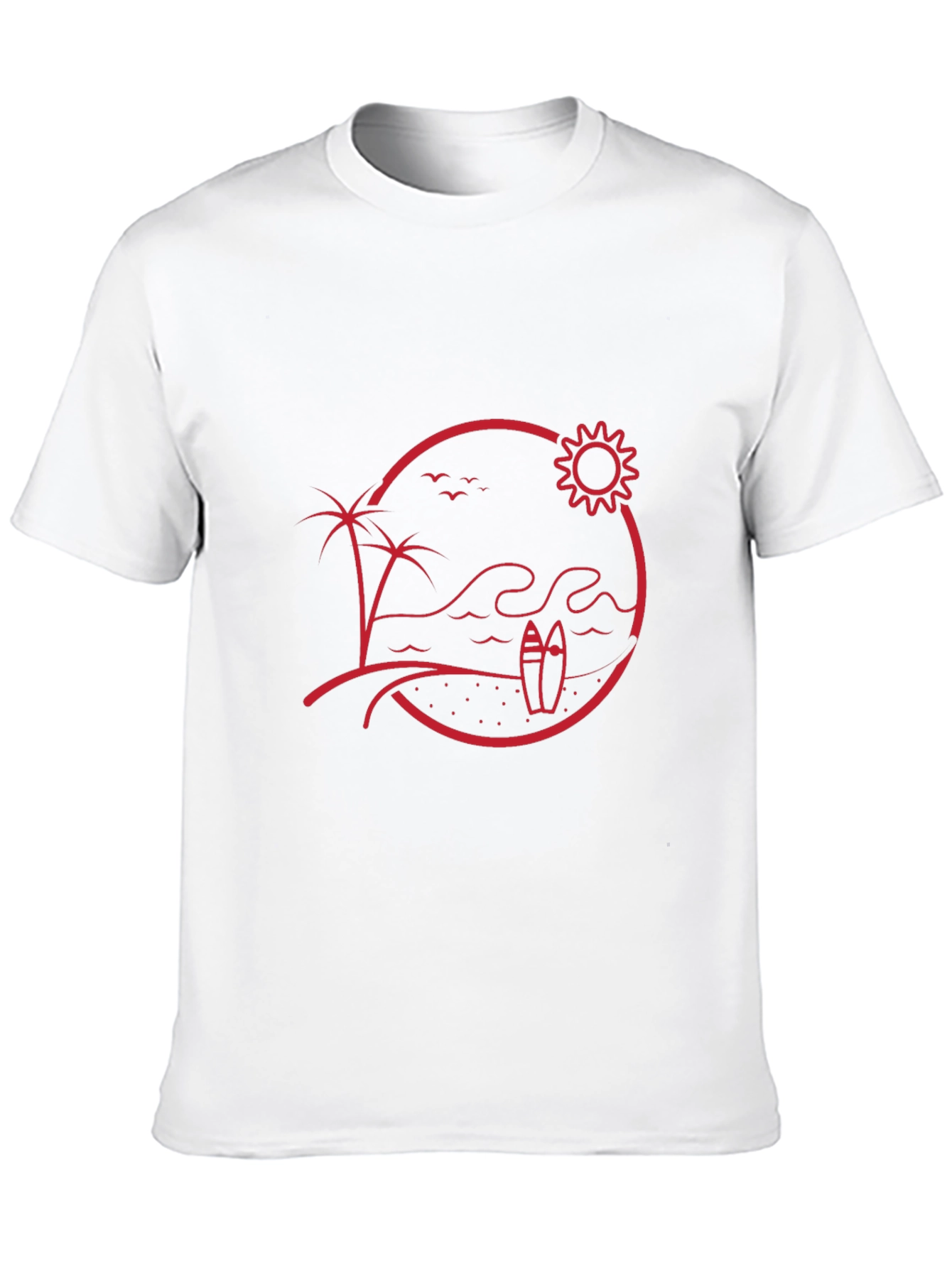 Beach Scene Graphic Tee - Red Print on Black