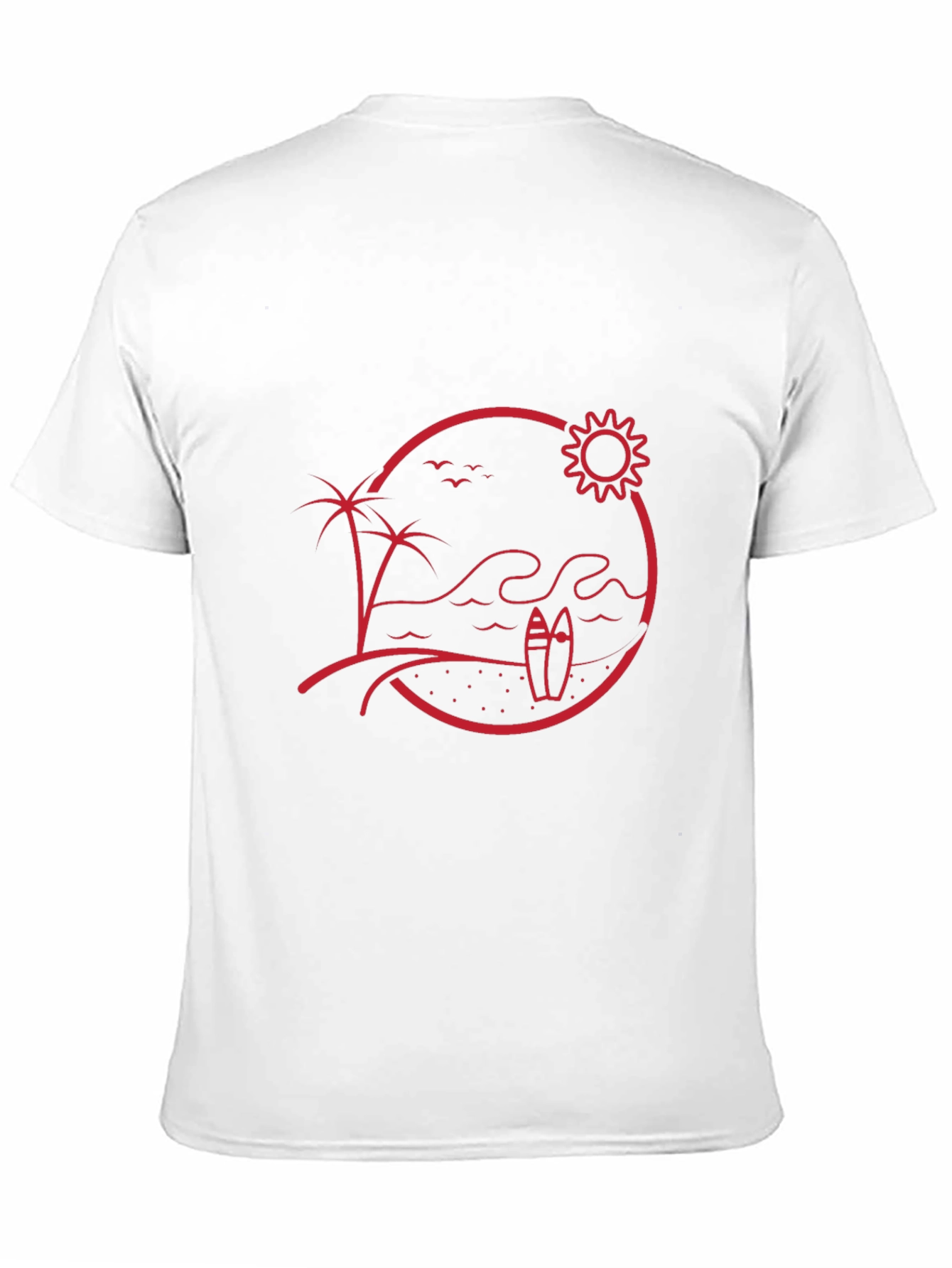 Beach Scene Graphic Tee - Red Print on Black