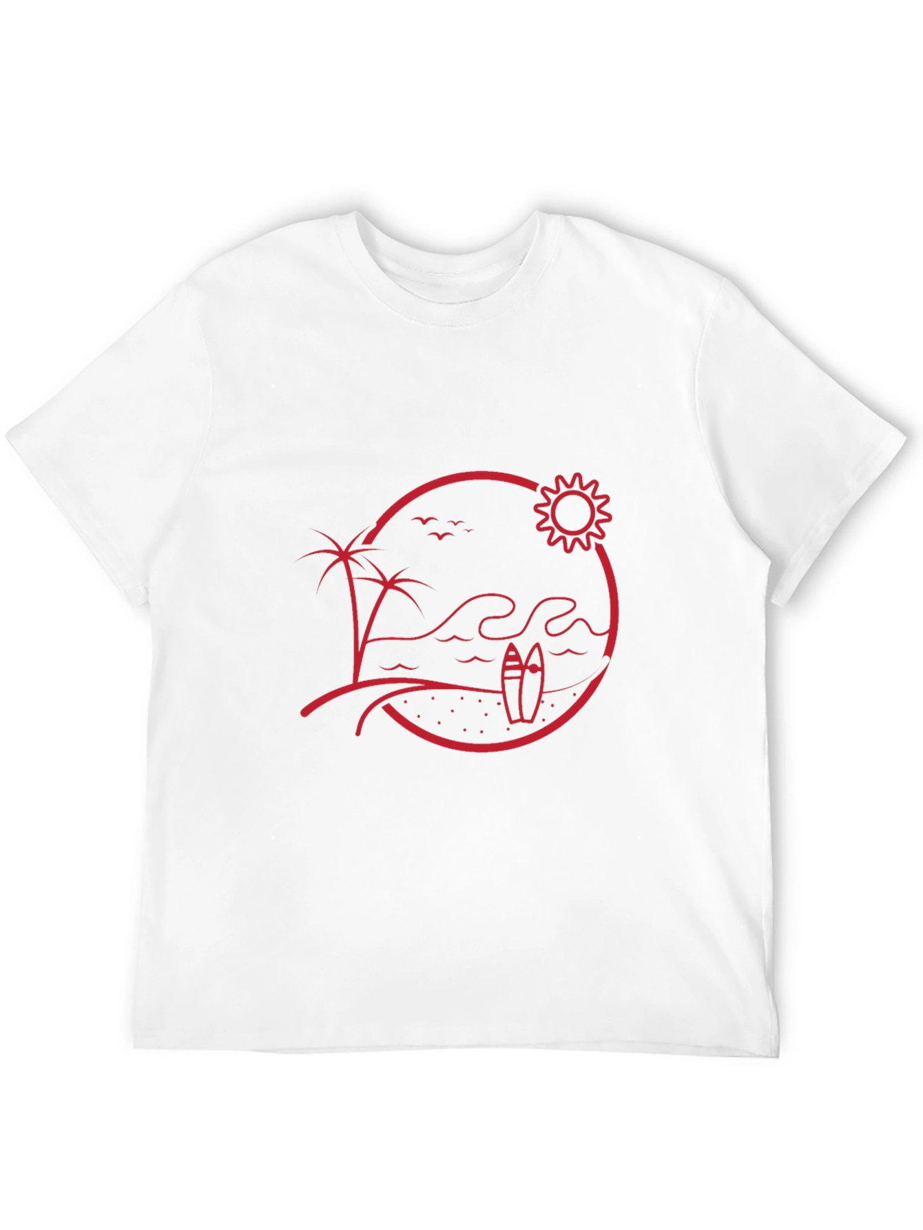 Beach Scene Graphic Tee - Red Print on Black