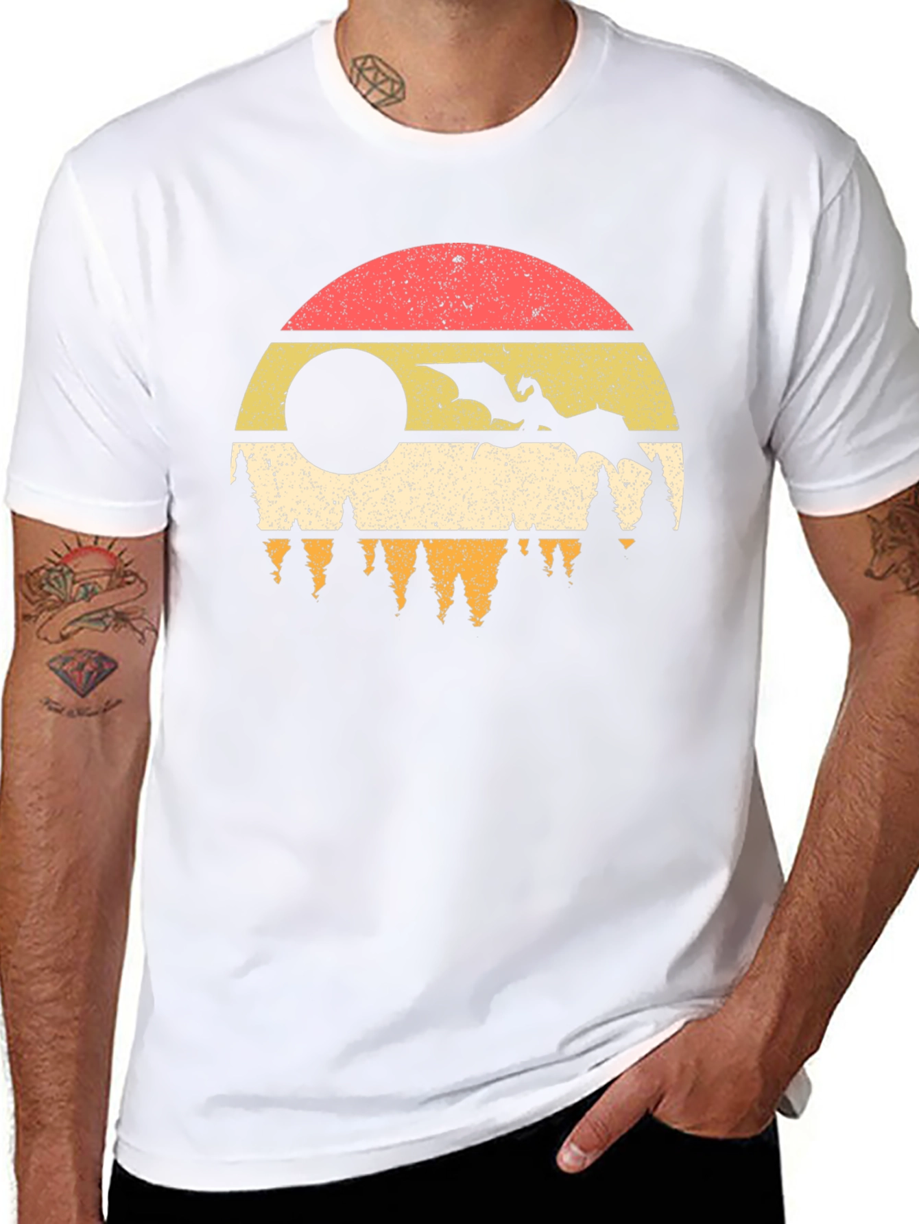 Dragon Sunset Graphic Tee - Retro Style