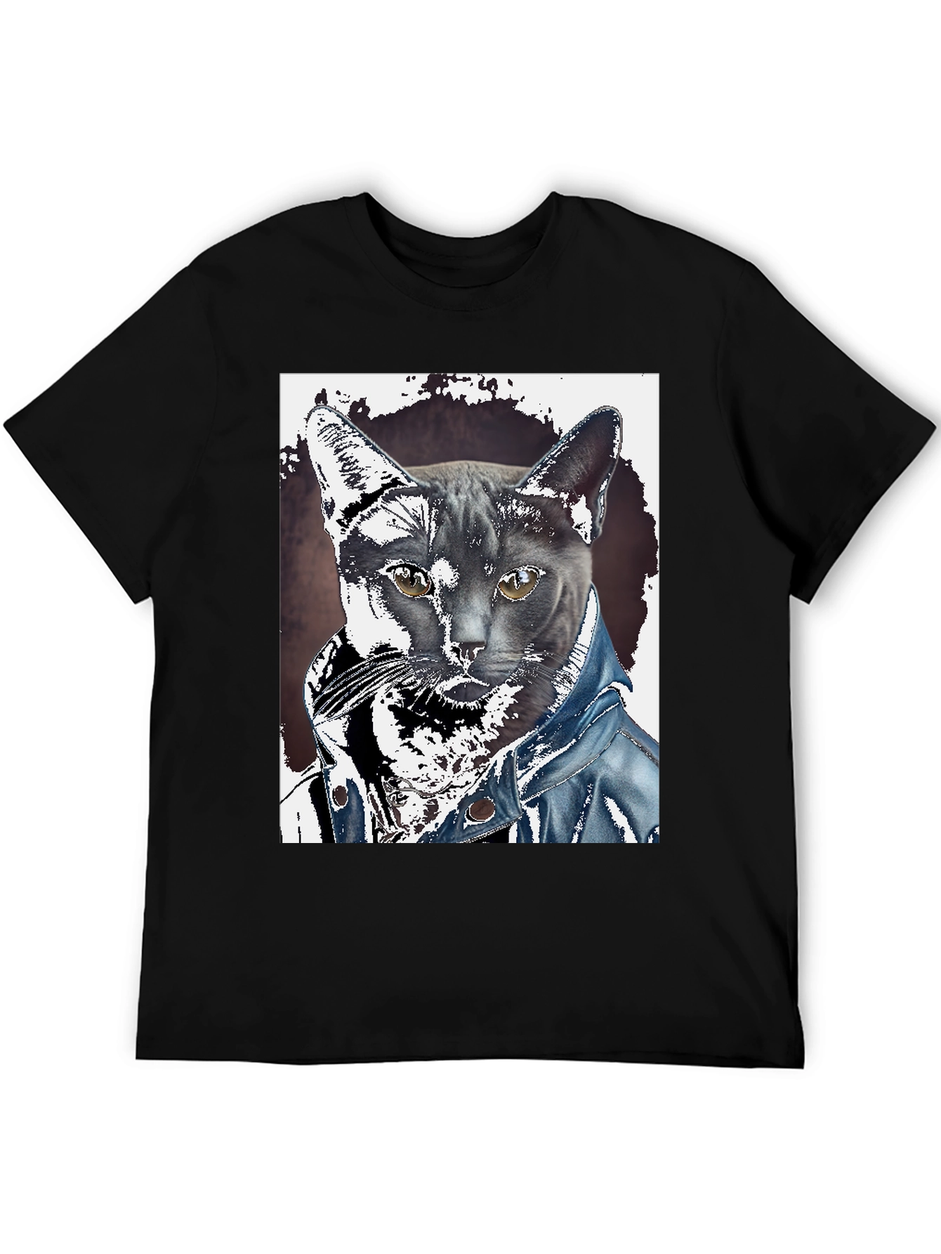 Cat in Denim Jacket Graphic Tee - Unique Print