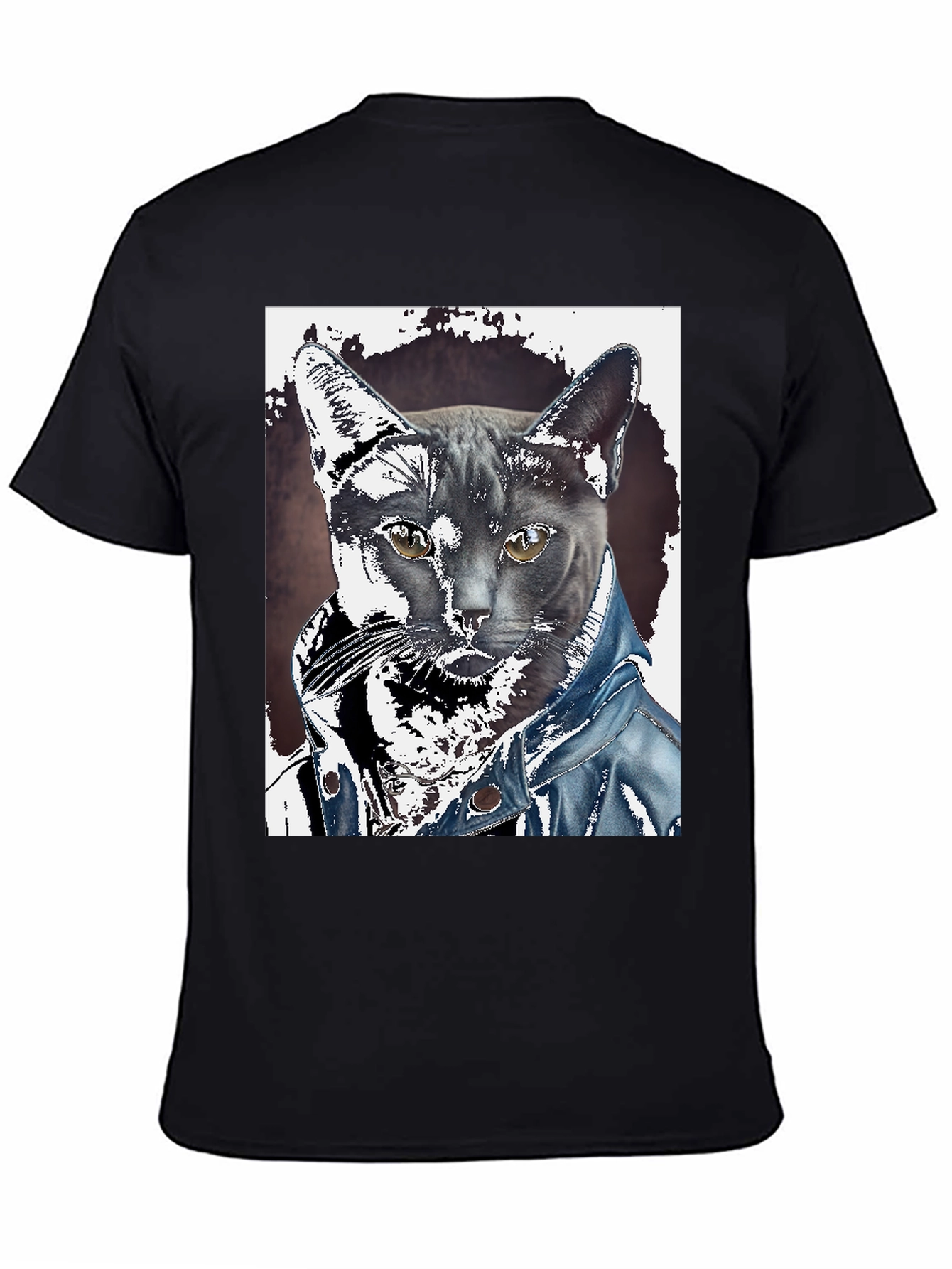 Cat in Denim Jacket Graphic Tee - Unique Print