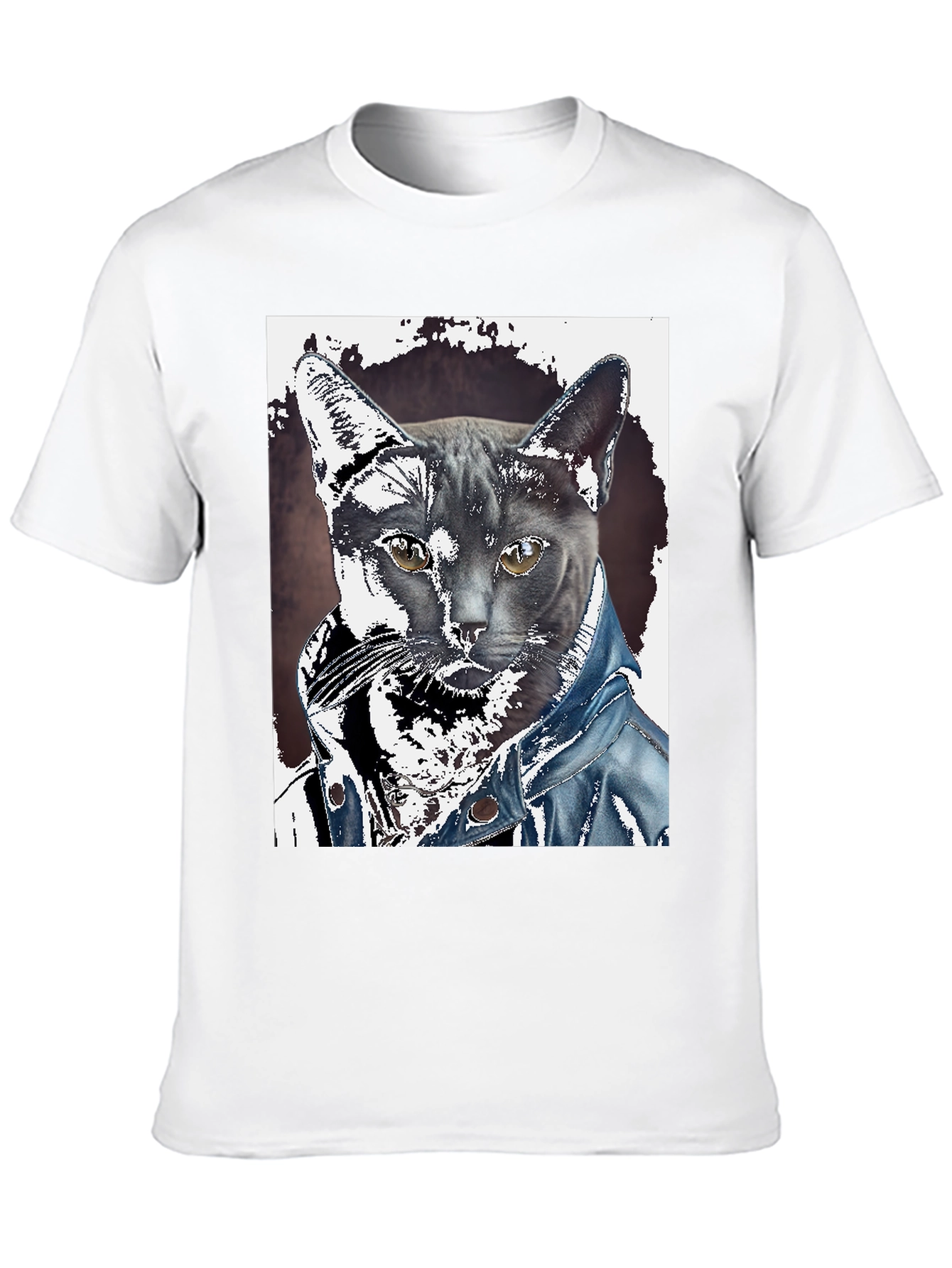 Cat in Denim Jacket Graphic Tee - Unique Print