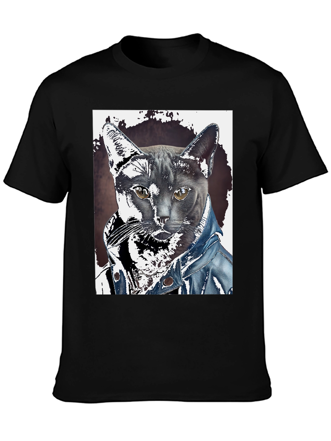 Cat in Denim Jacket Graphic Tee - Unique Print