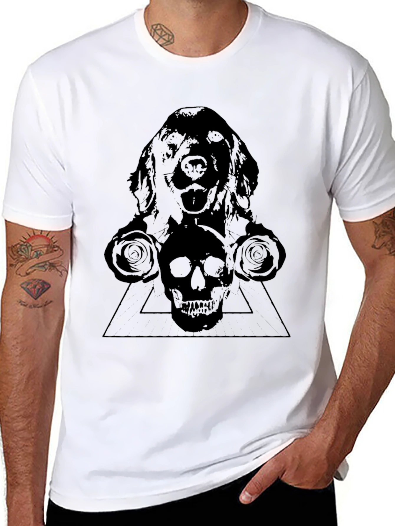Mens Black Dog and Skull Graphic T-Shirt