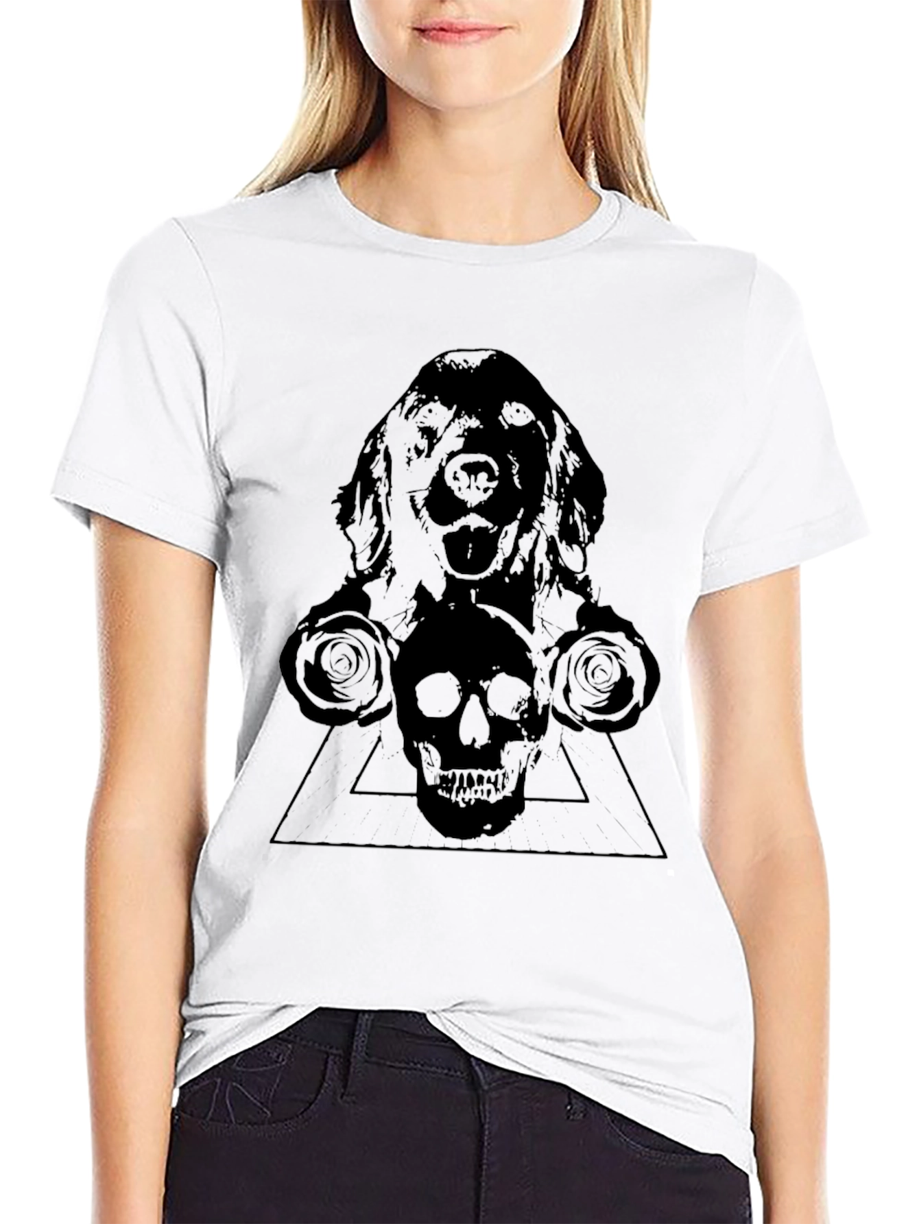 Mens Black Dog and Skull Graphic T-Shirt