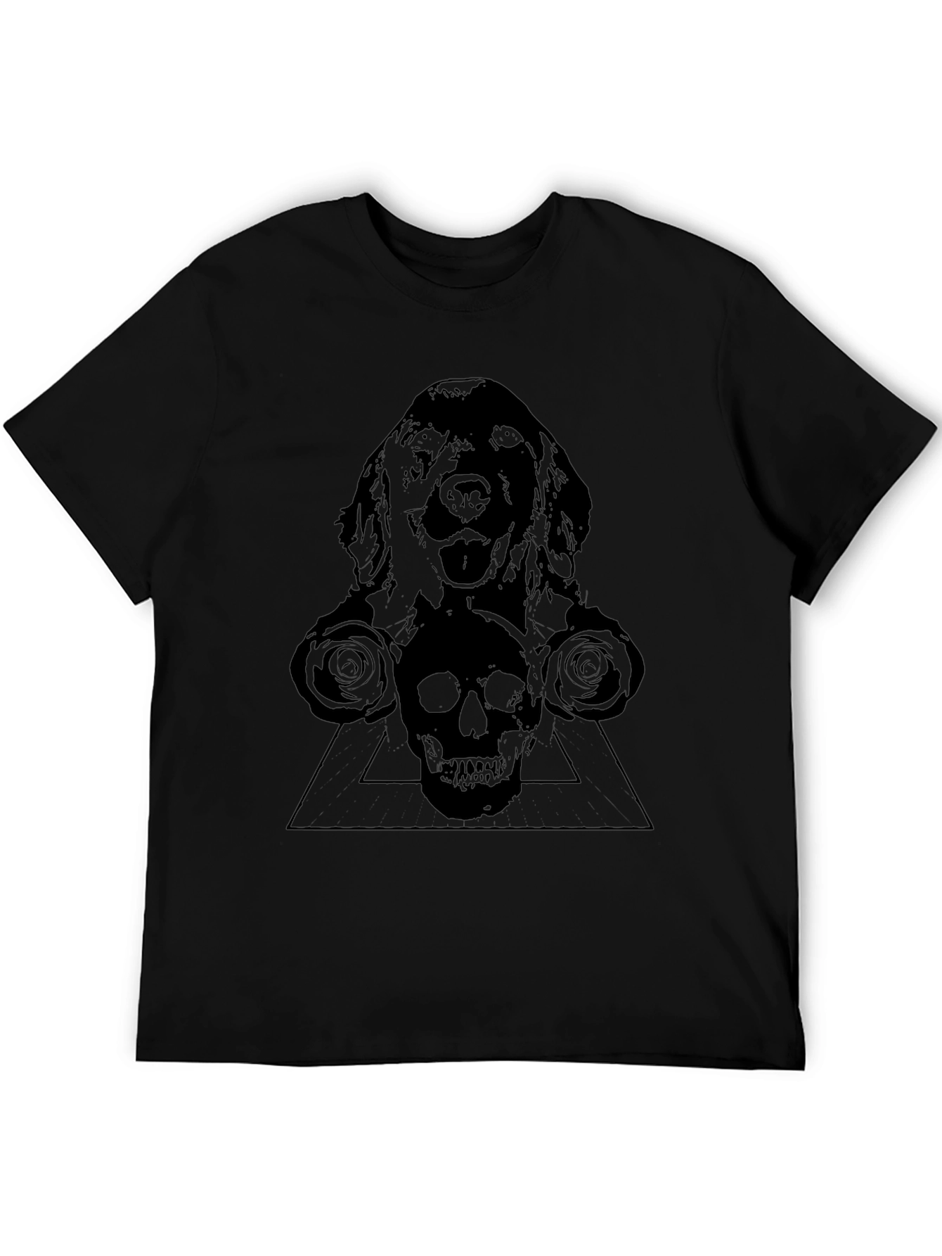Mens Black Dog and Skull Graphic T-Shirt