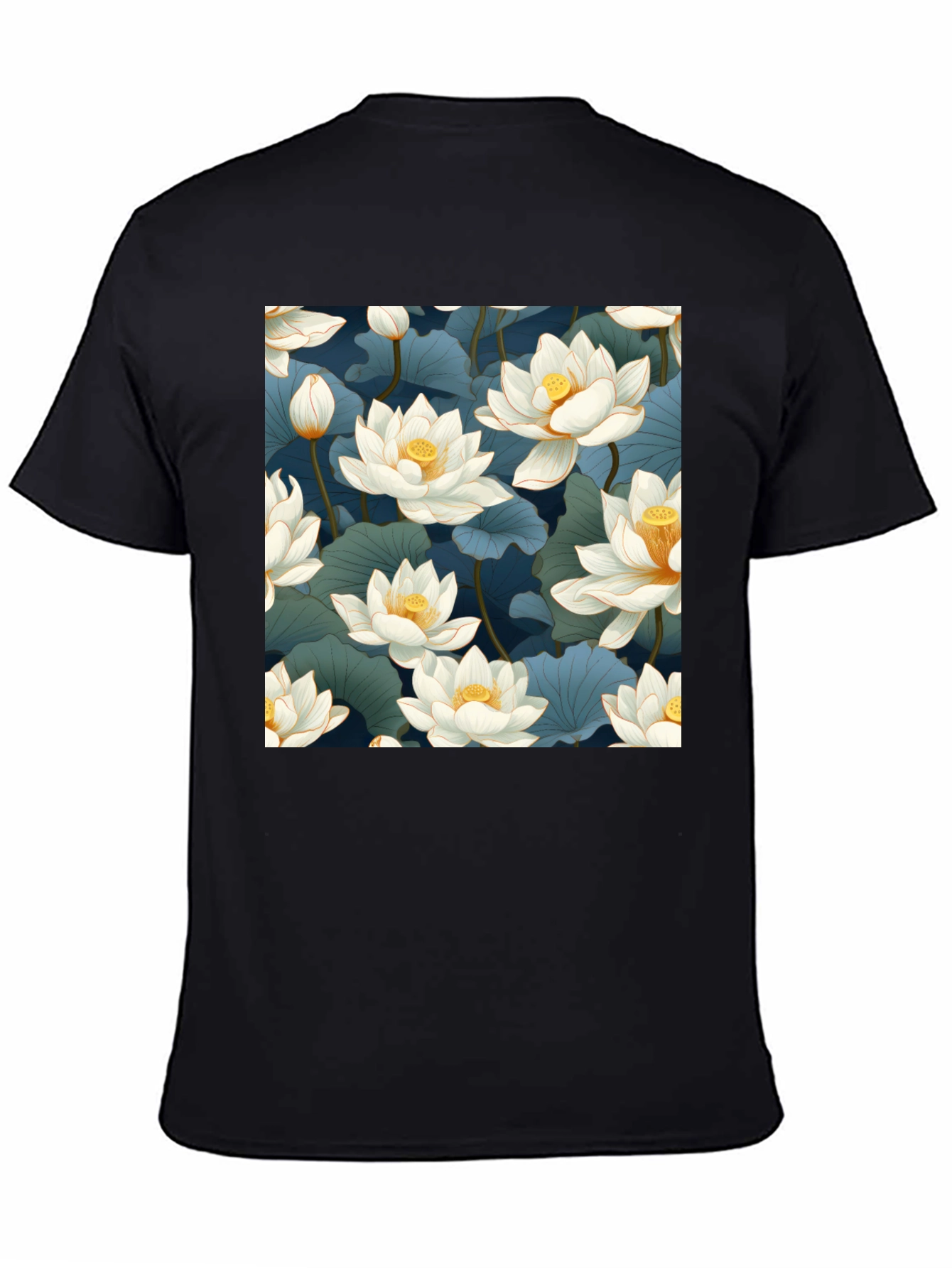 Lotus Print Black T-Shirt
