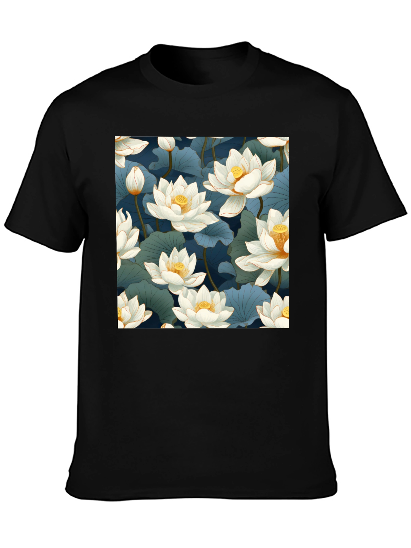 Lotus Print Black T-Shirt