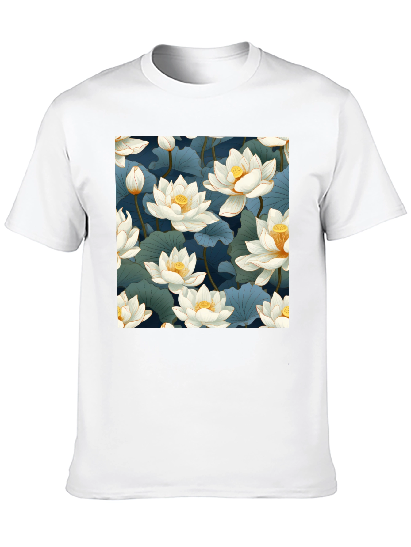 Lotus Print Black T-Shirt