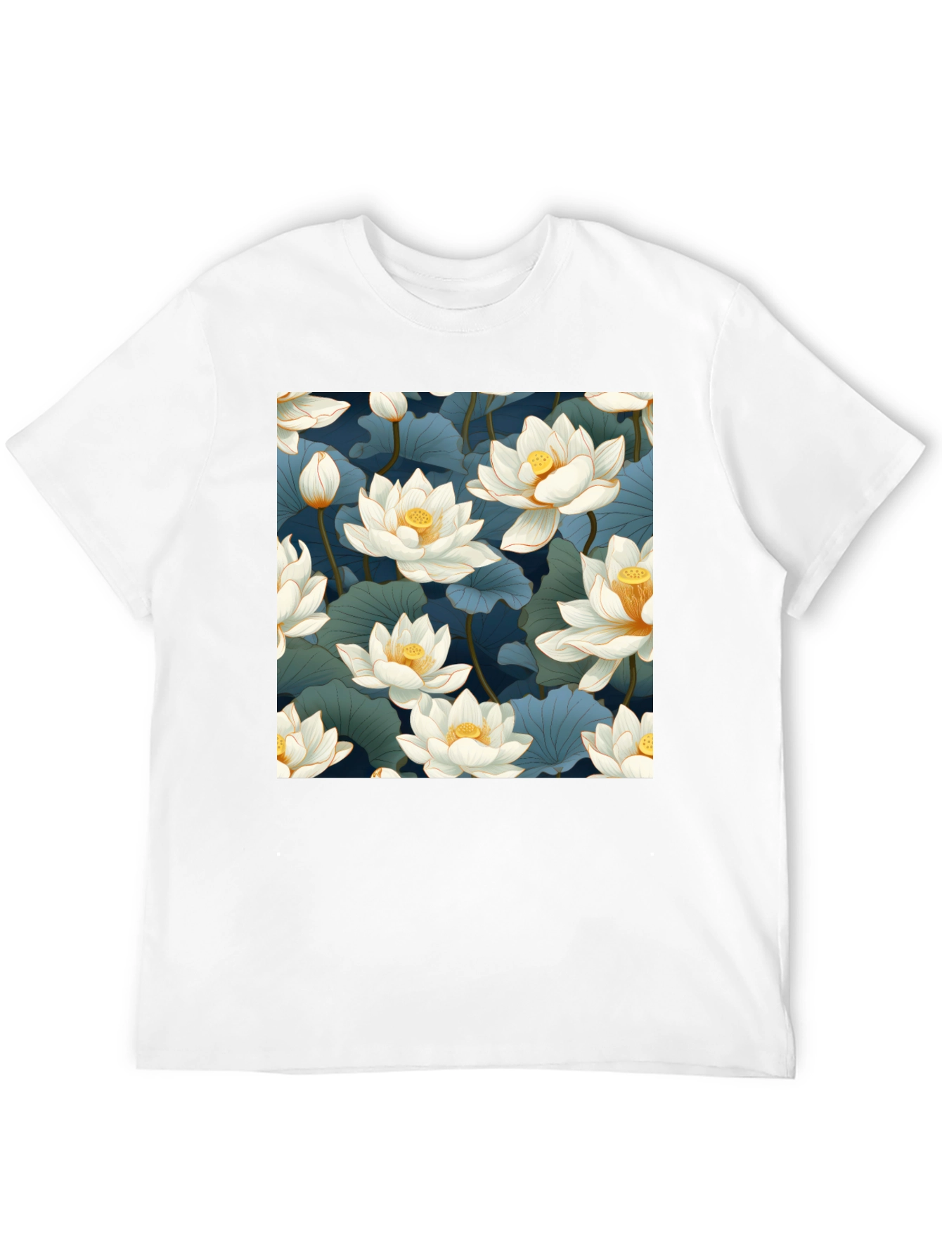 Lotus Print Black T-Shirt