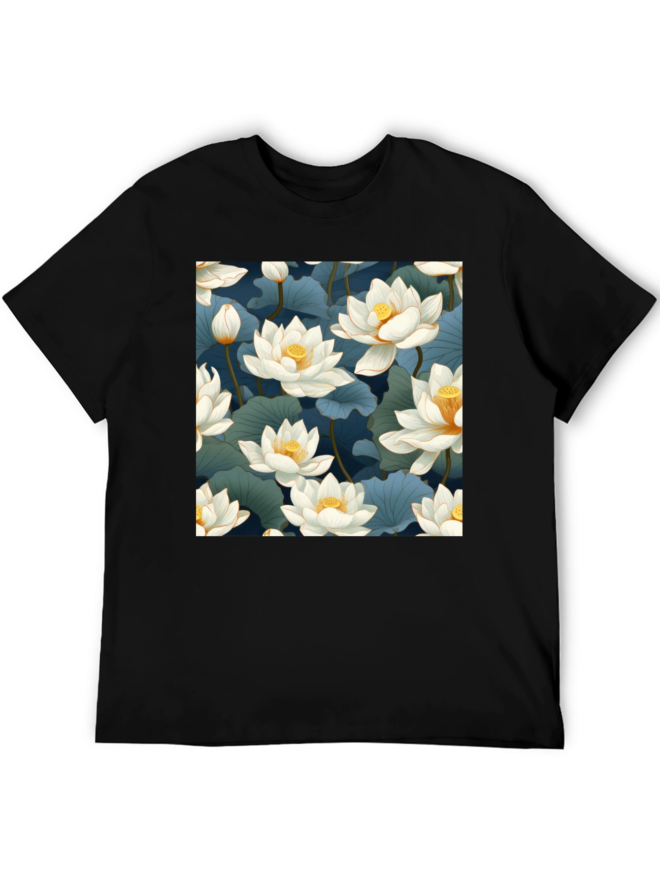 Lotus Print Black T-Shirt