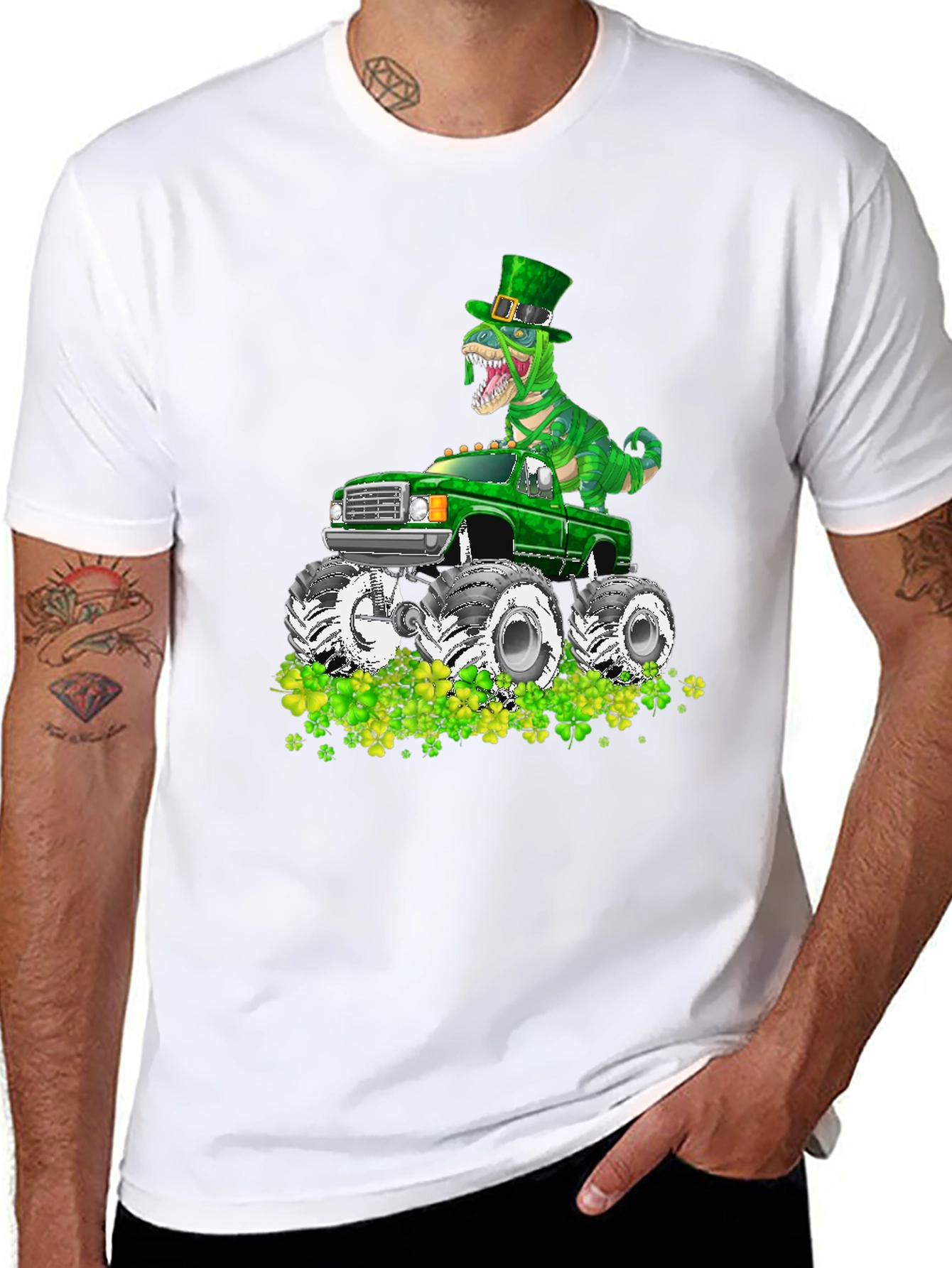 St Patricks Day Dinosaur Monster Truck T-Shirt