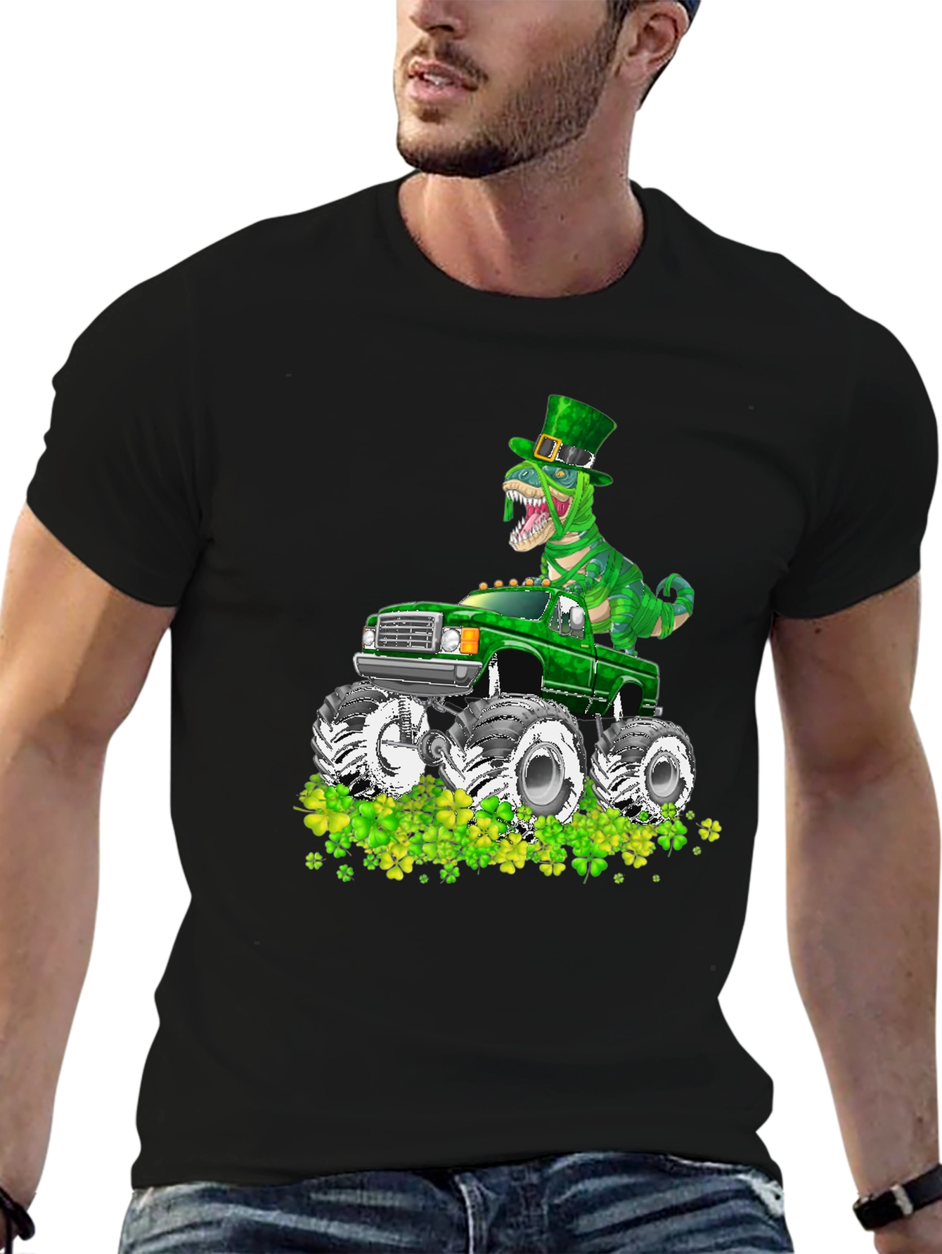 St Patricks Day Dinosaur Monster Truck T-Shirt