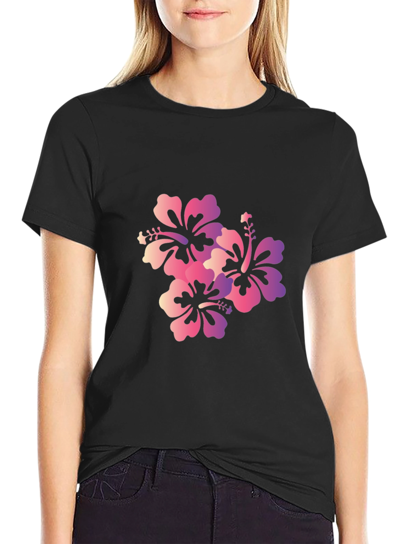 Mens Black Floral Print Short Sleeve T-Shirt