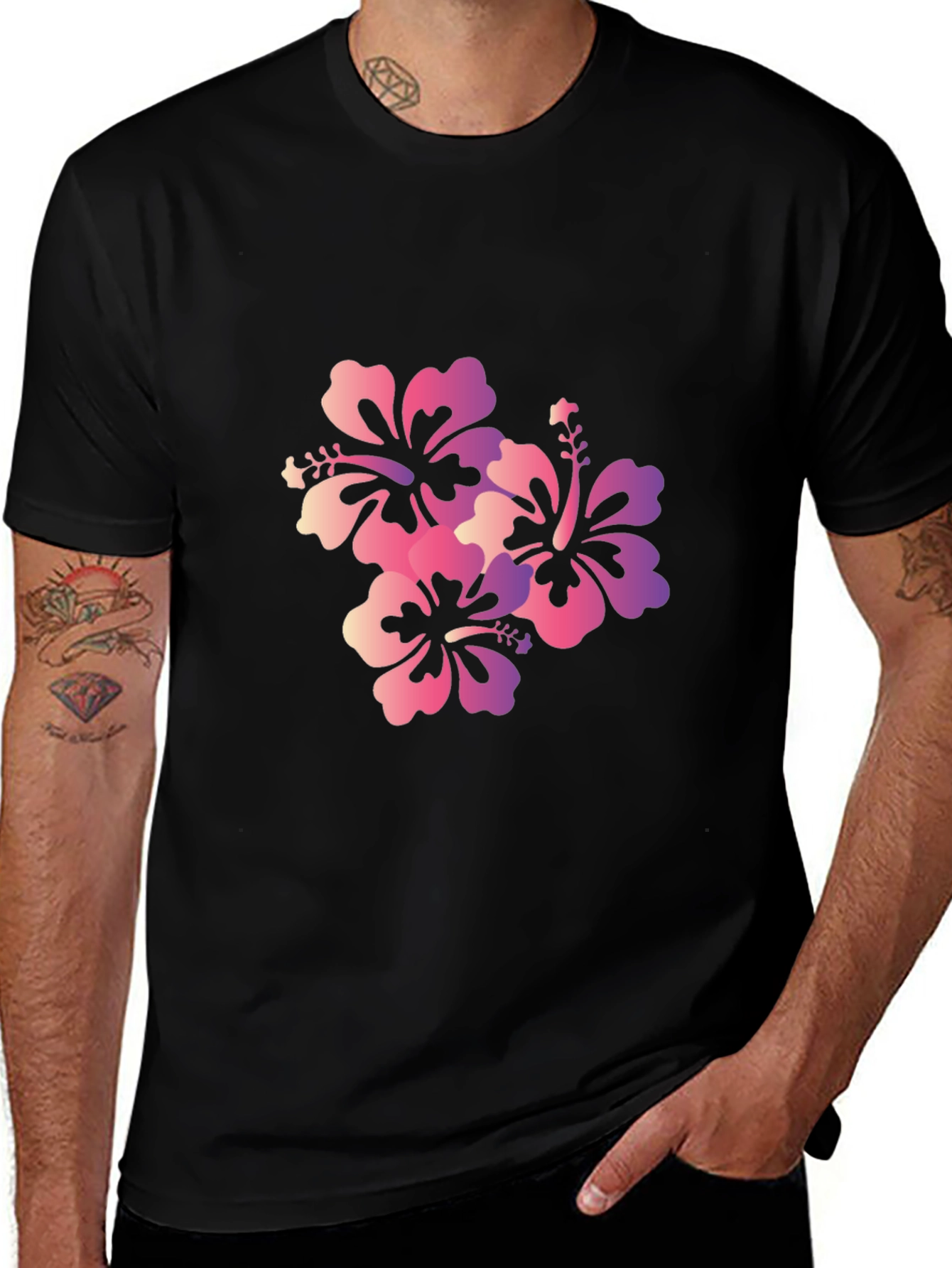 Mens Black Floral Print Short Sleeve T-Shirt