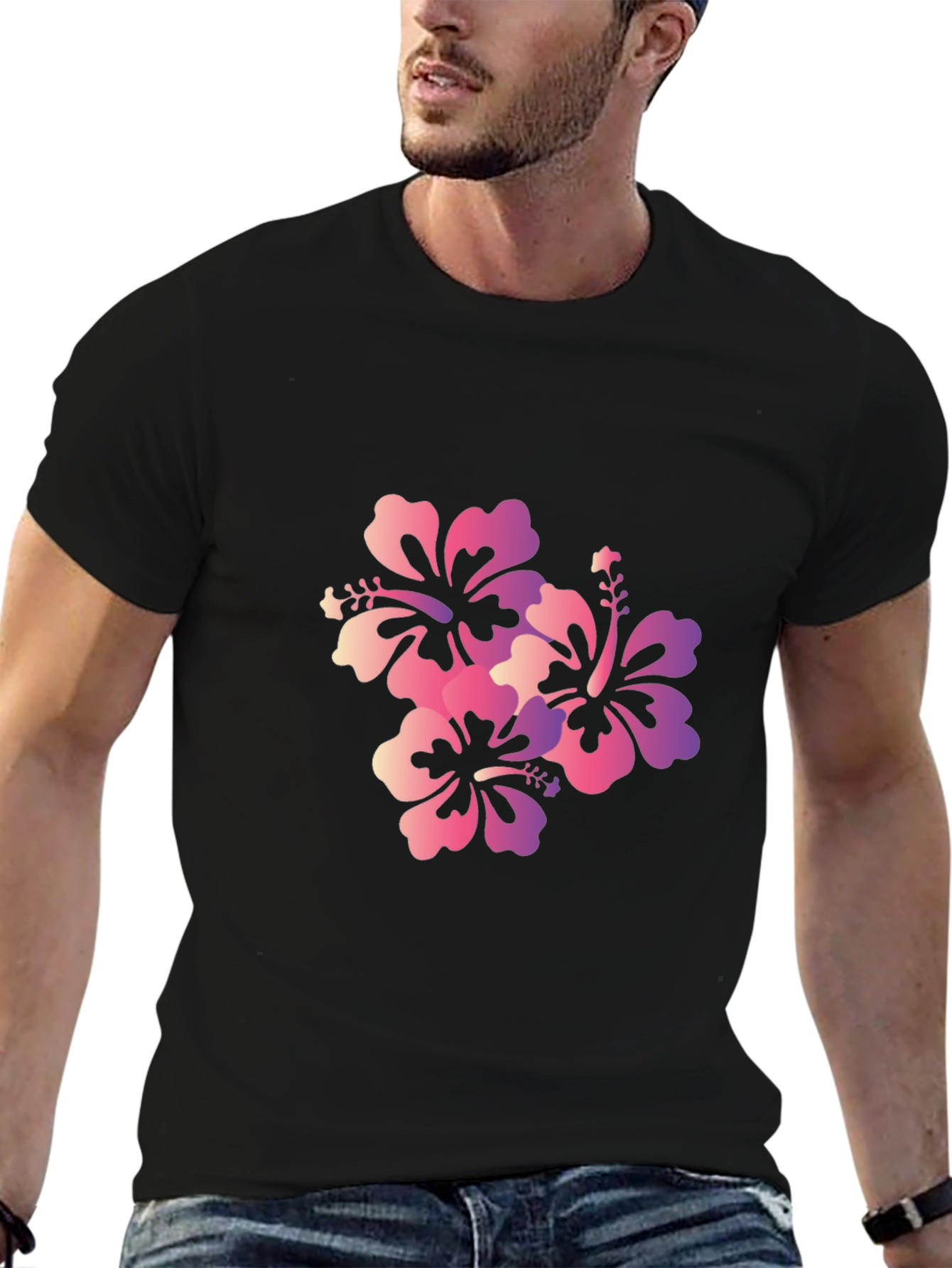 Mens Black Floral Print Short Sleeve T-Shirt