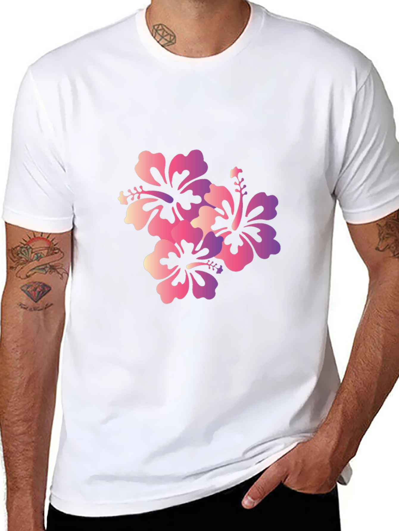Mens Black Floral Print Short Sleeve T-Shirt