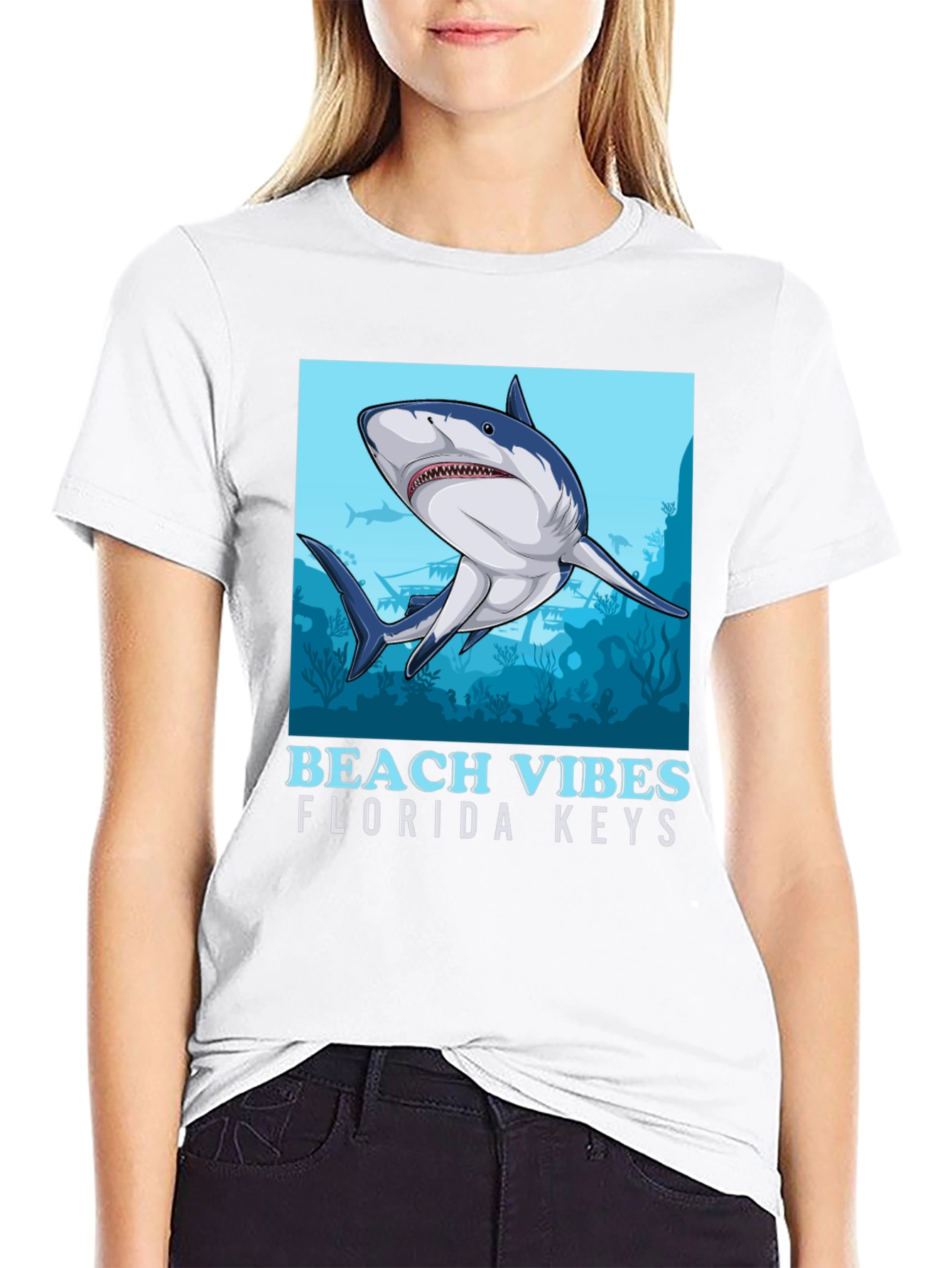 Beach Vibes Florida Keys Shark Graphic Tee