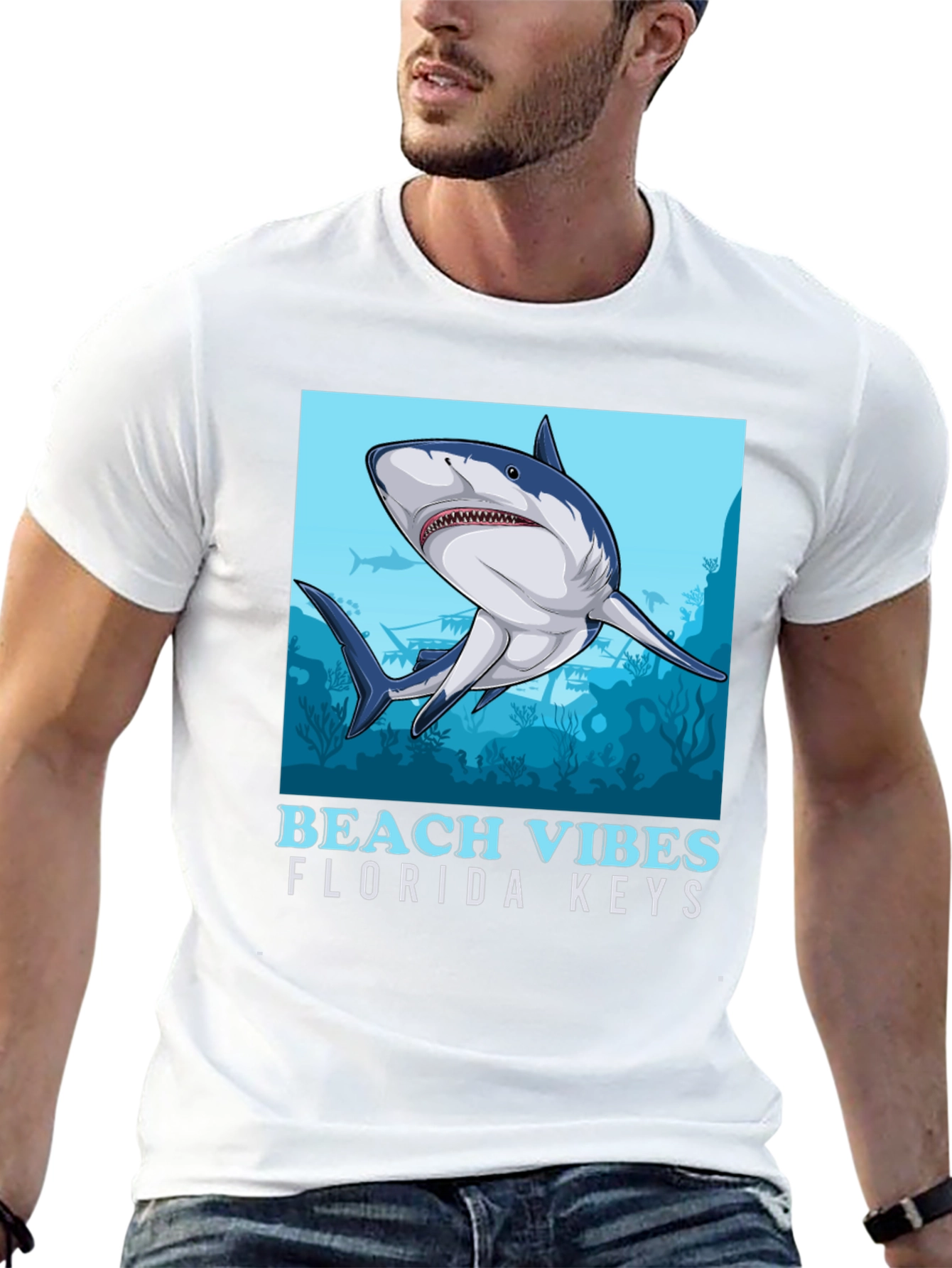 Beach Vibes Florida Keys Shark Graphic Tee