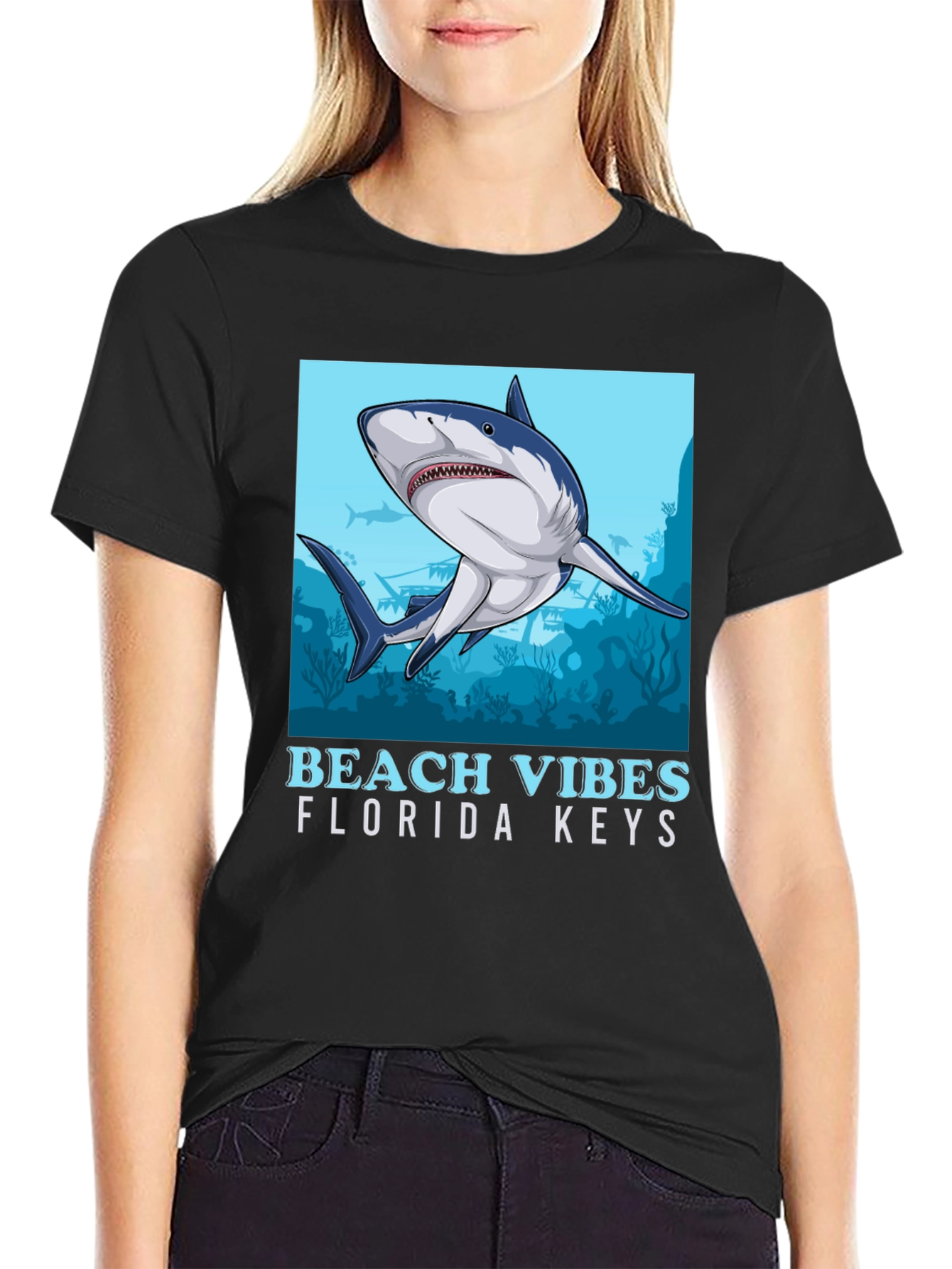 Beach Vibes Florida Keys Shark Graphic Tee