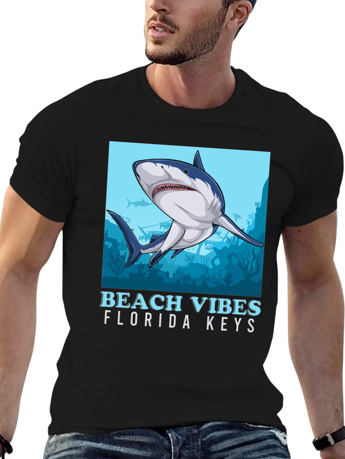 Beach Vibes Florida Keys Shark Graphic Tee