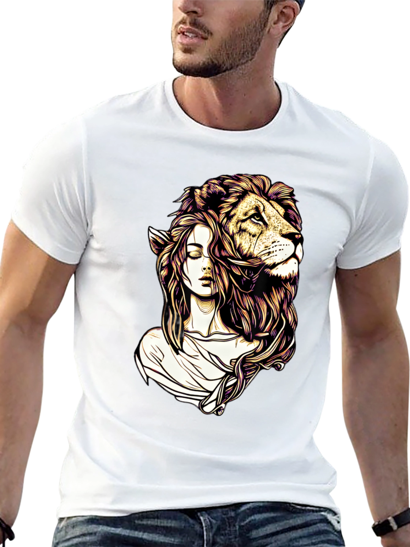 Lion Woman Graphic Tee - Stylish Black T-Shirt